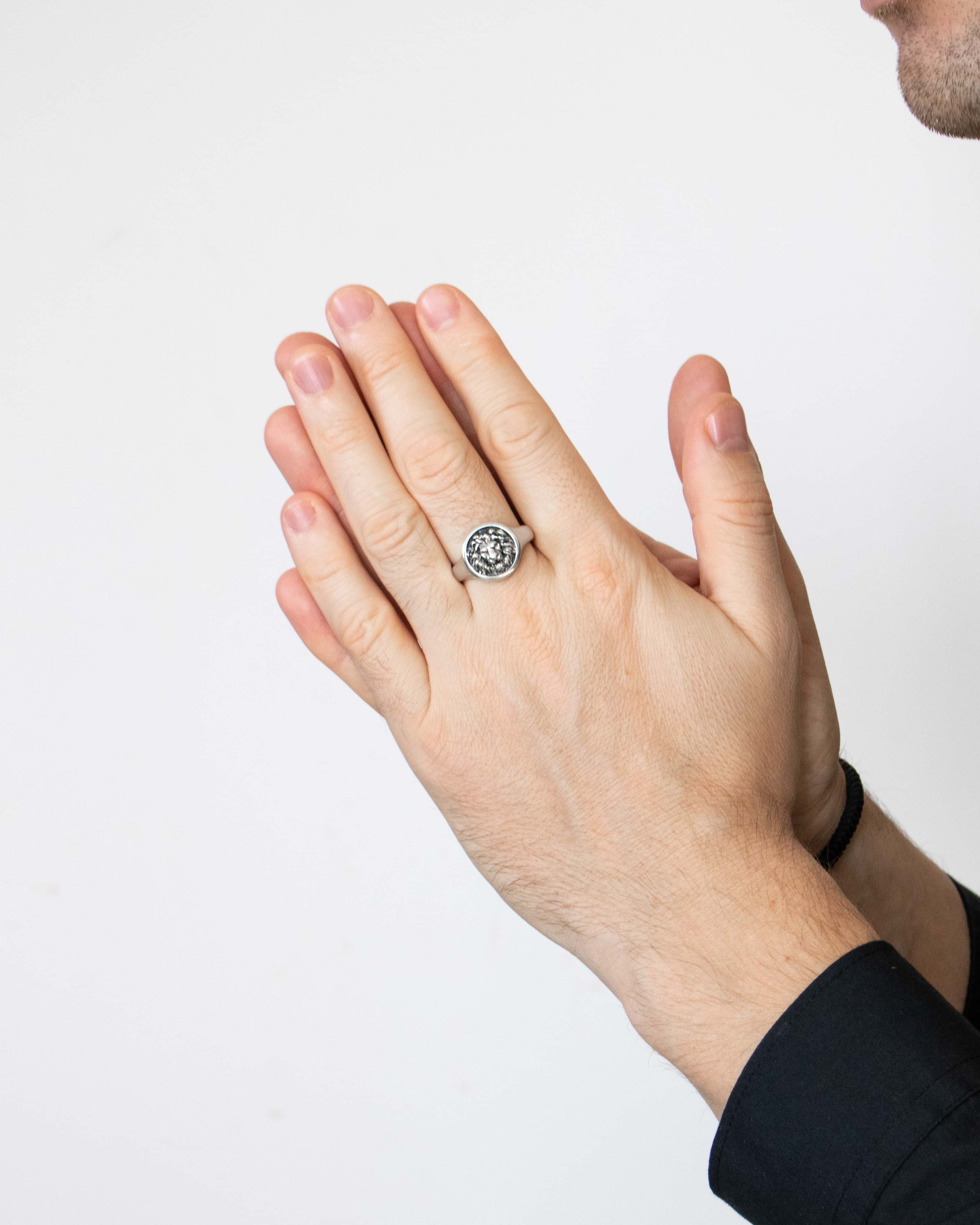 Men's Lion Ring Unique Round Signet Sterling Silver