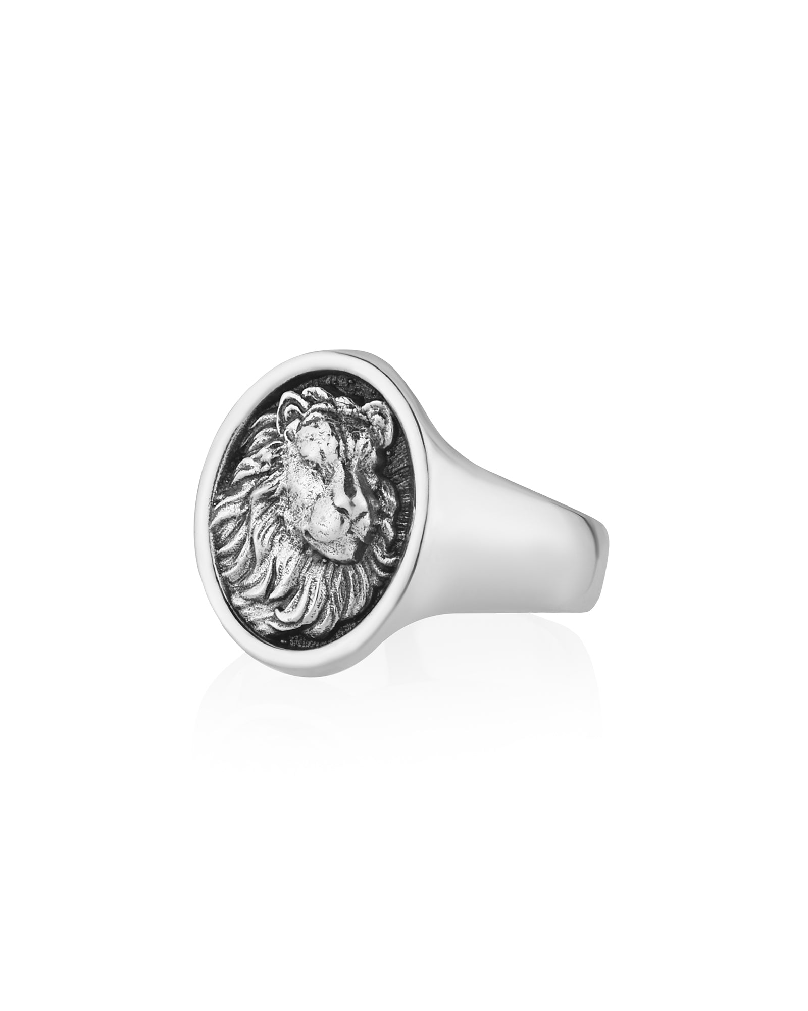 Leo Wedding Ring Nature themed Oval Signet Solid Silver