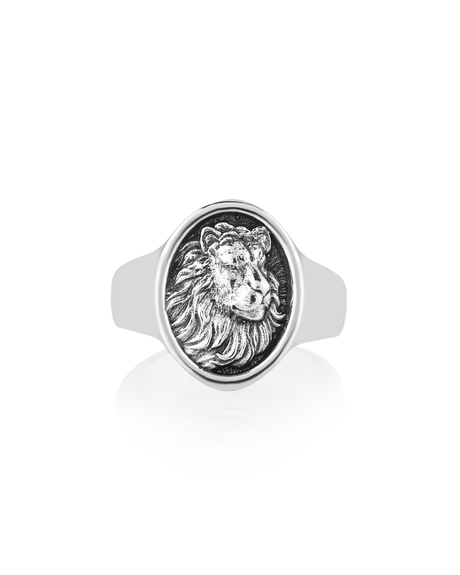 Leo Wedding Ring Nature themed Oval Signet Solid Silver