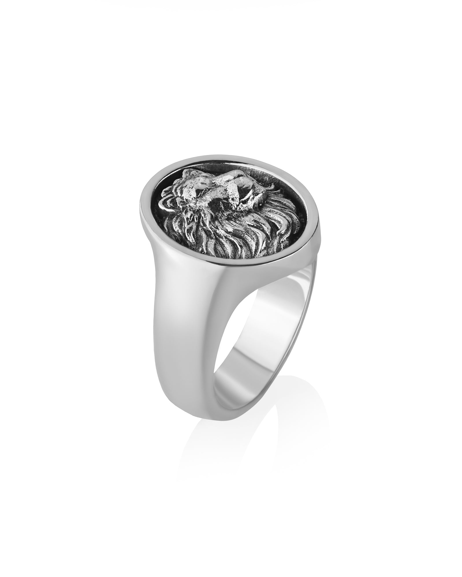 Leo Wedding Ring Nature themed Oval Signet Solid Silver