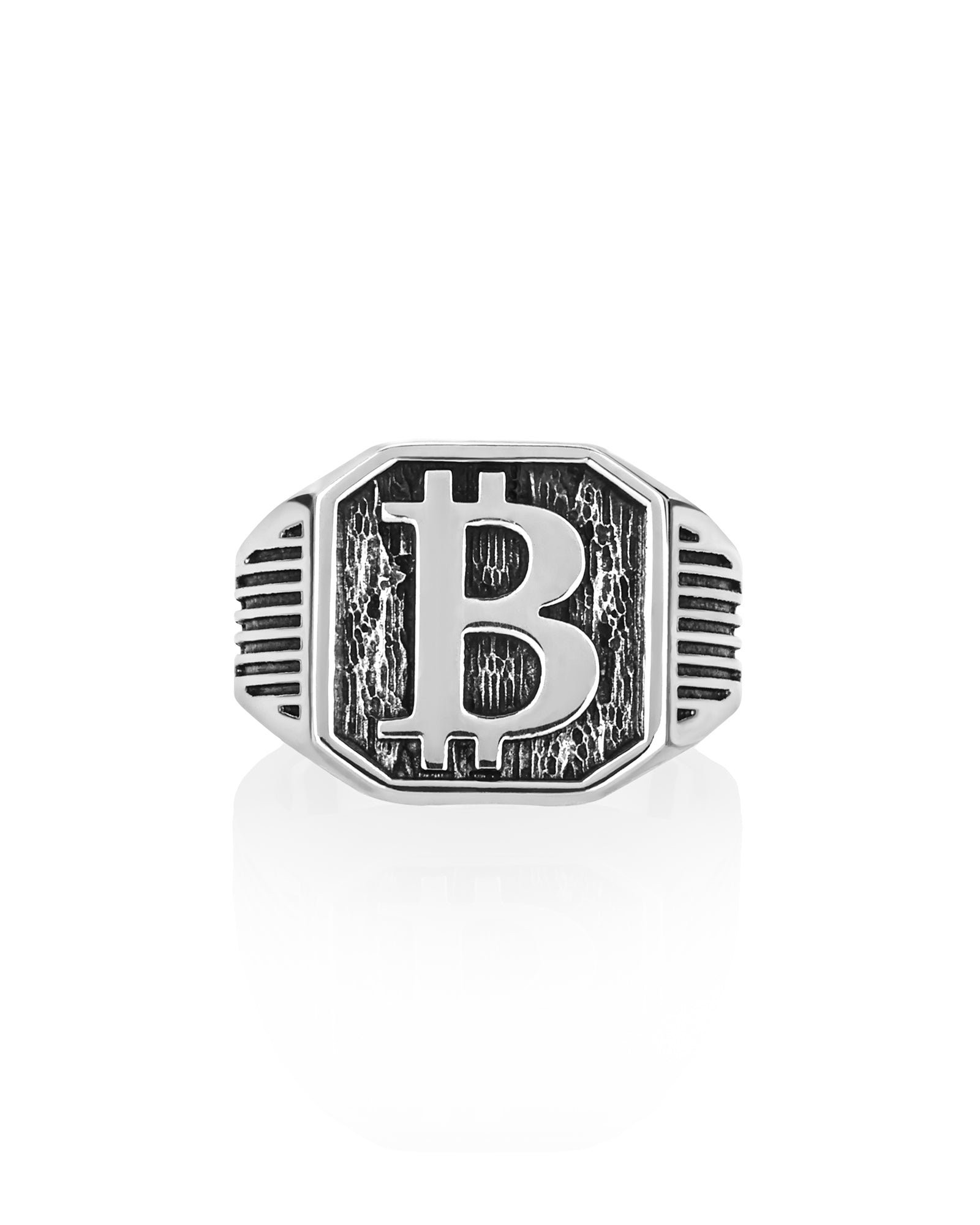 Engraved Bitcoin Ring Silver Signet Crypto Lover Gift