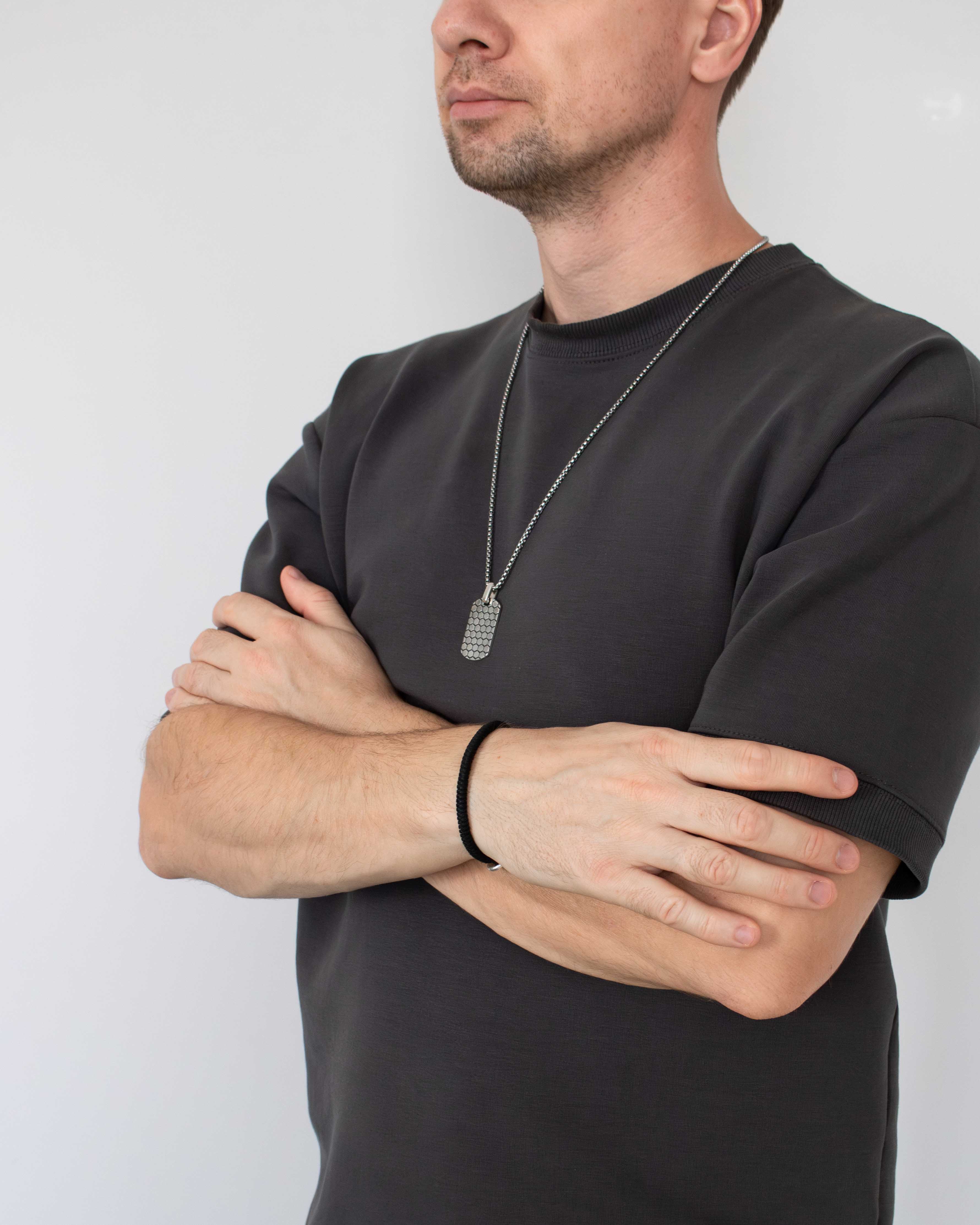 Mens Honeycomb Dog Tag Pendant Silver Minimalist Design