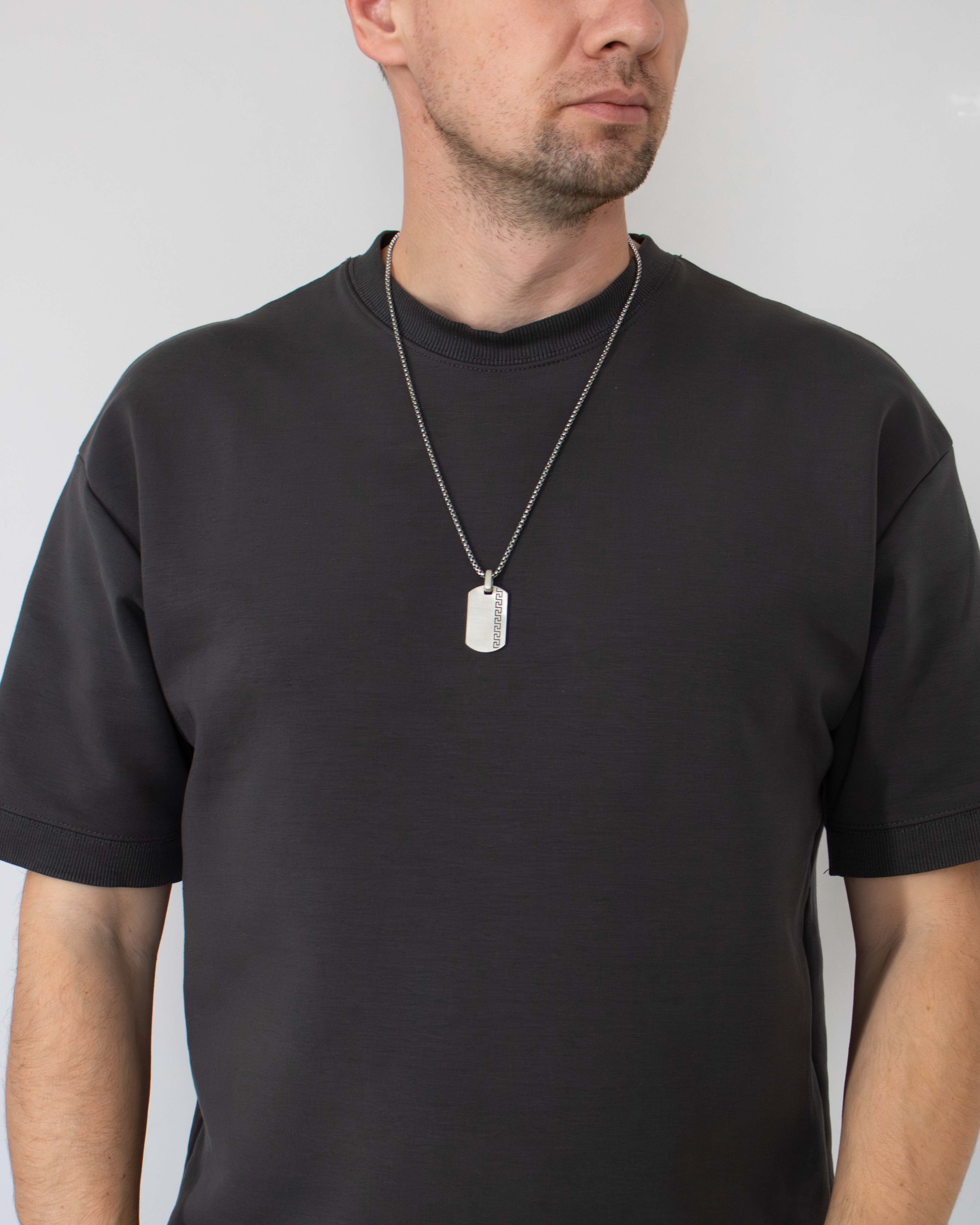 Greek Symbol Silver Dog Tag Pendant Necklace for Him