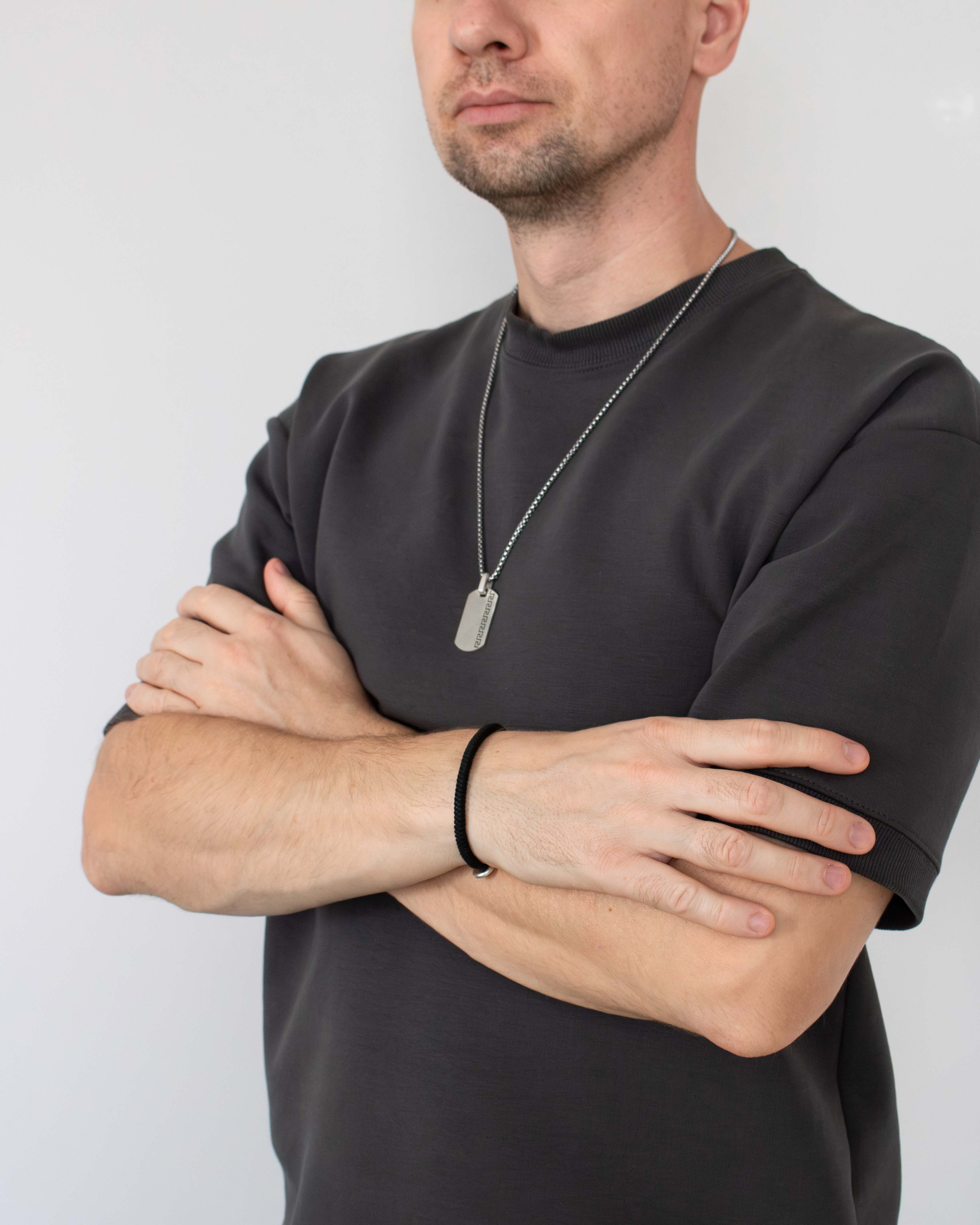 Greek Symbol Silver Dog Tag Pendant Necklace for Him