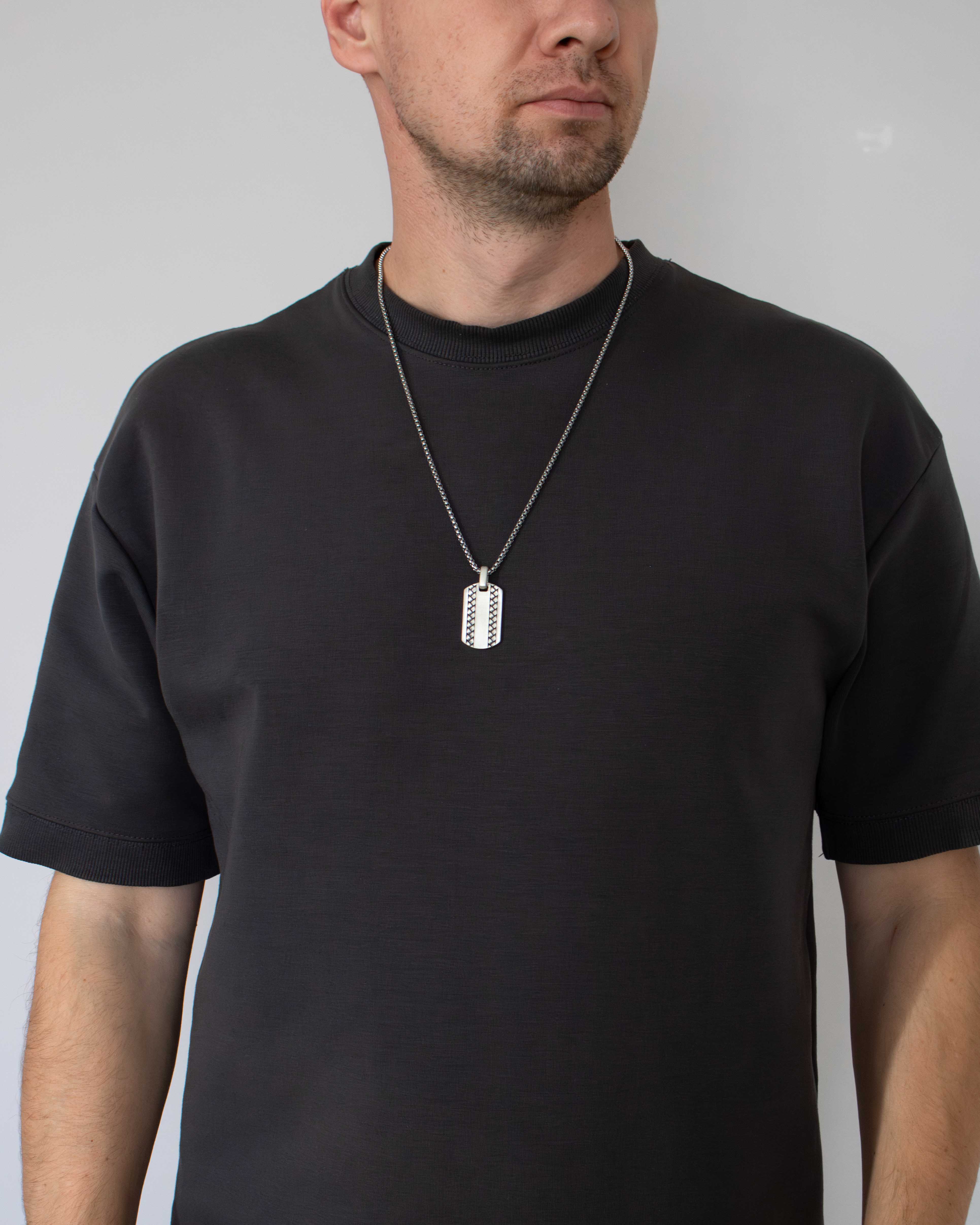 Brutal Silver Pendant Engraved Curb Chain Design