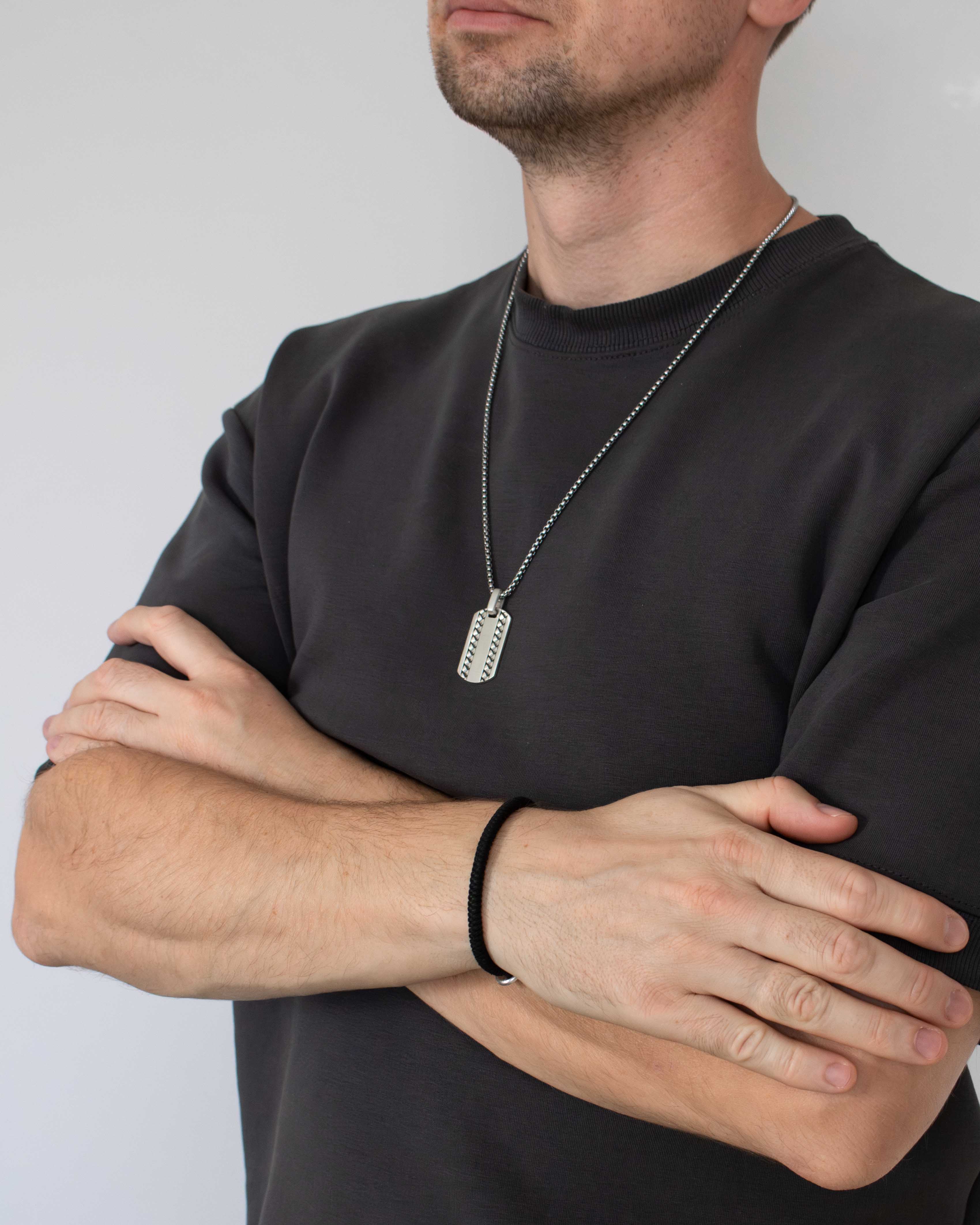 Brutal Silver Pendant Engraved Curb Chain Design