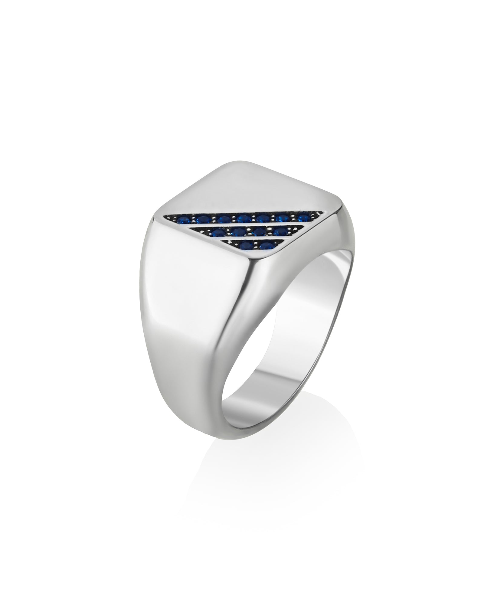 Cushion Signet Ring Blue Sapphires CZ Sterling Silver