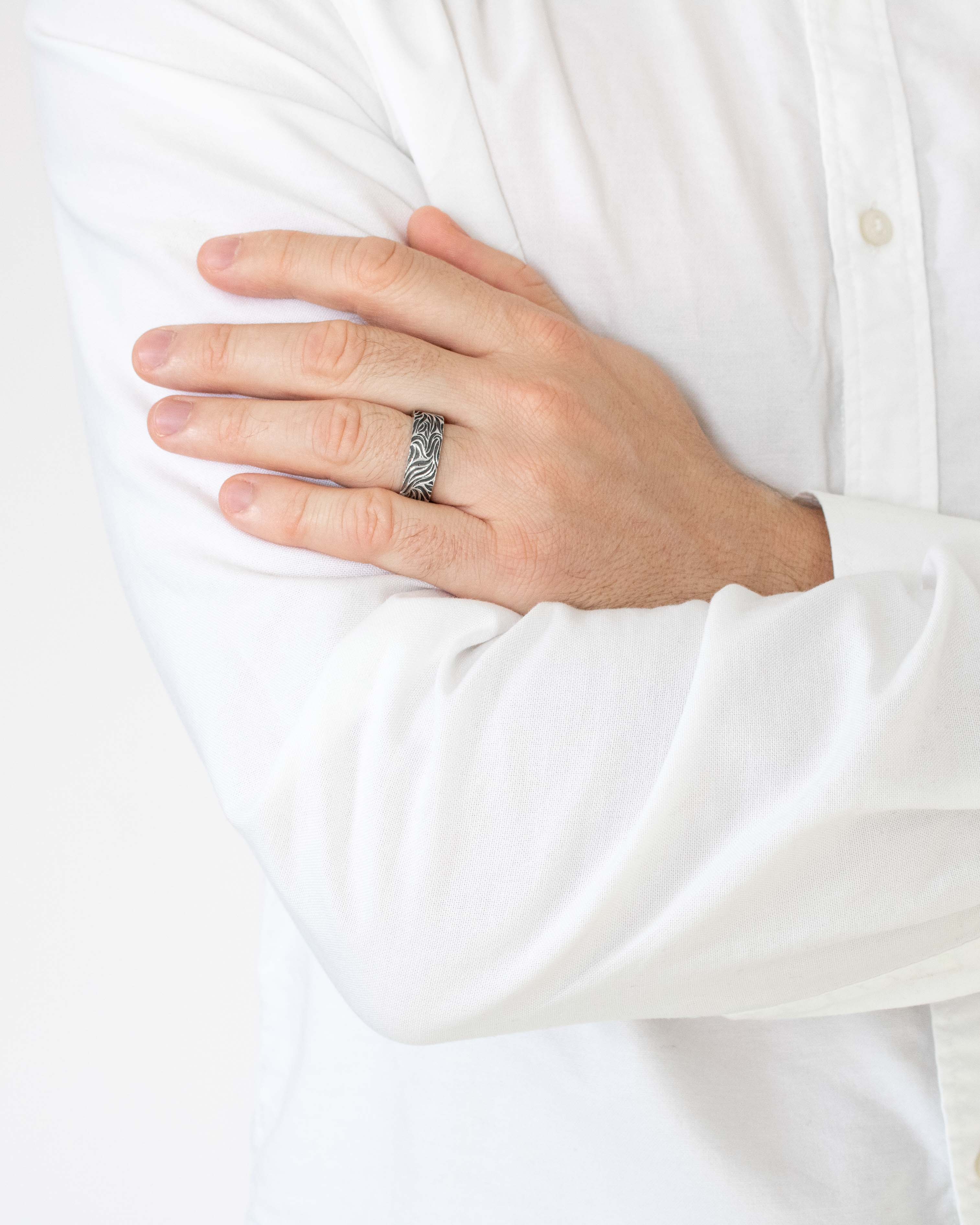 Chunky Silver Ring with Vine Mid Century Modern