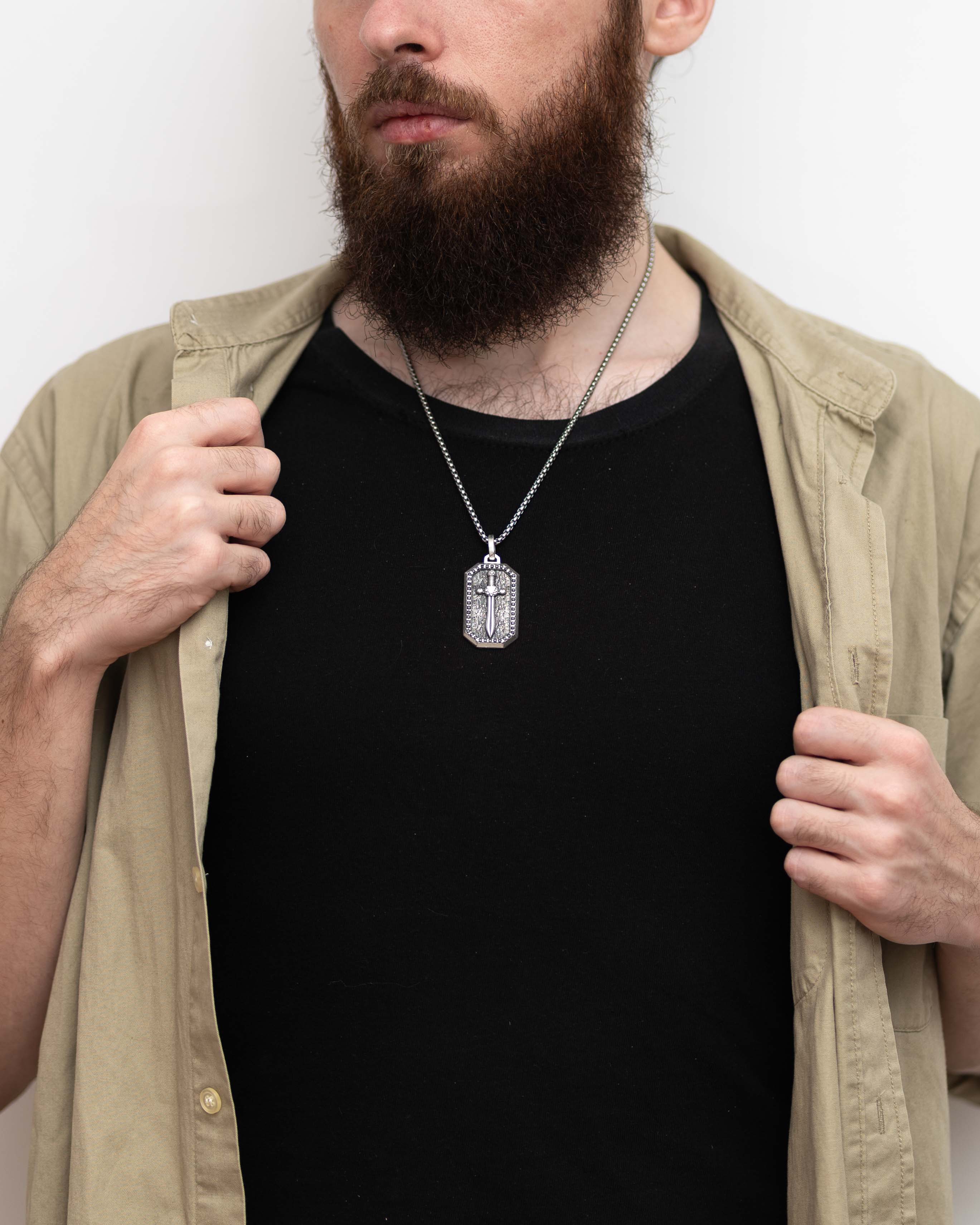 Mens Sword Necklace Silver Anniversary Gift of Faith