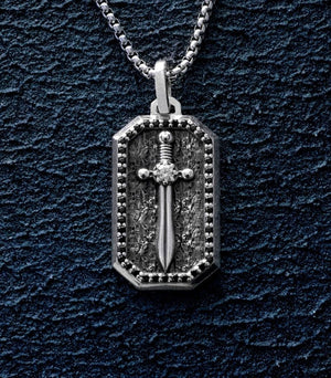 Mens Sword Necklace Silver Anniversary Gift of Faith