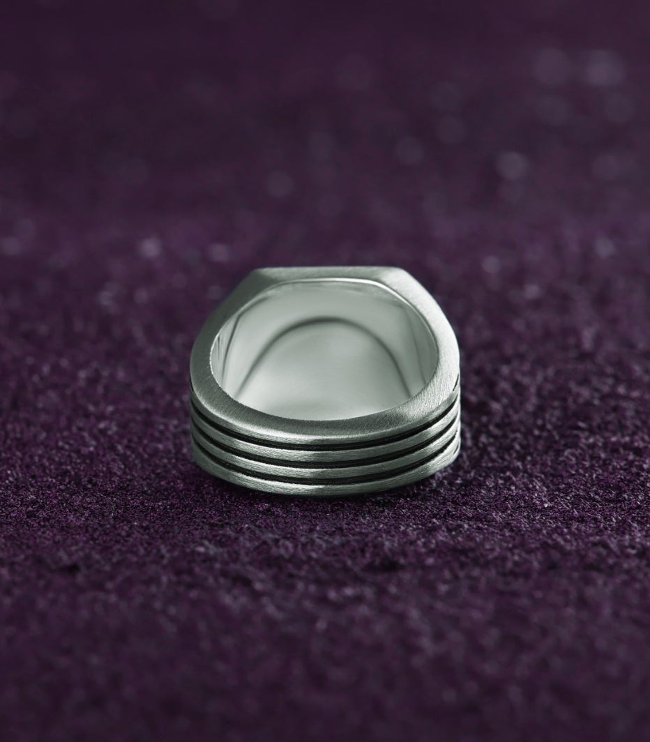 Bold Silver Signet Ring Black Diamond Gift for Him