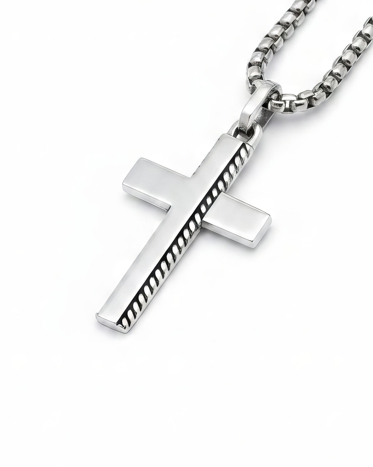 Minimalist Cross Necklace with Rope Sterling Silver