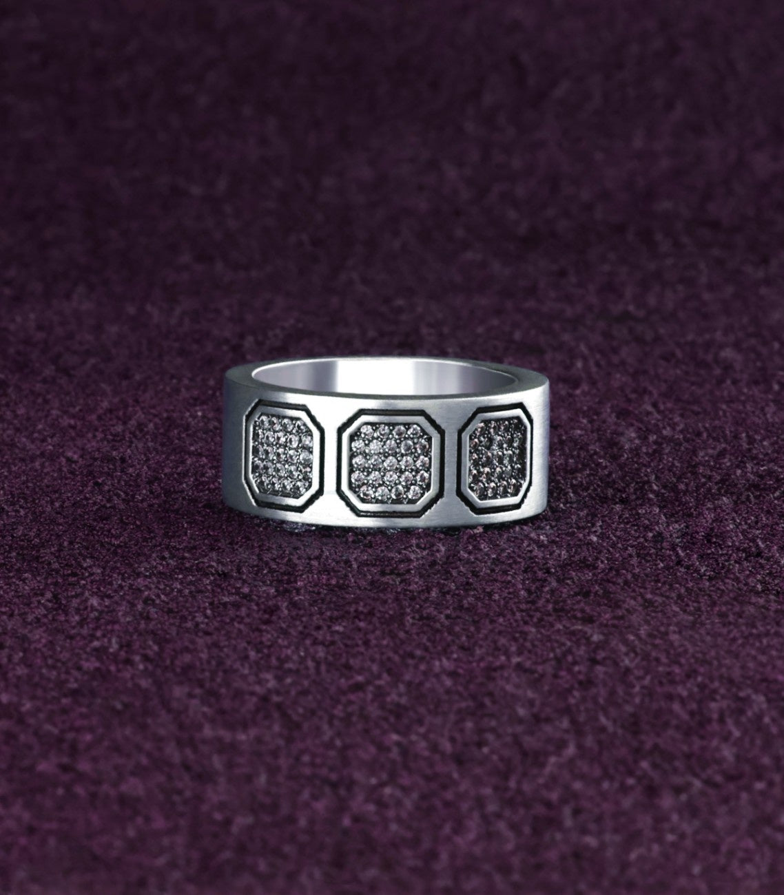 Elegant Silver Geometric Ring Diamonds Cubic Zirconia