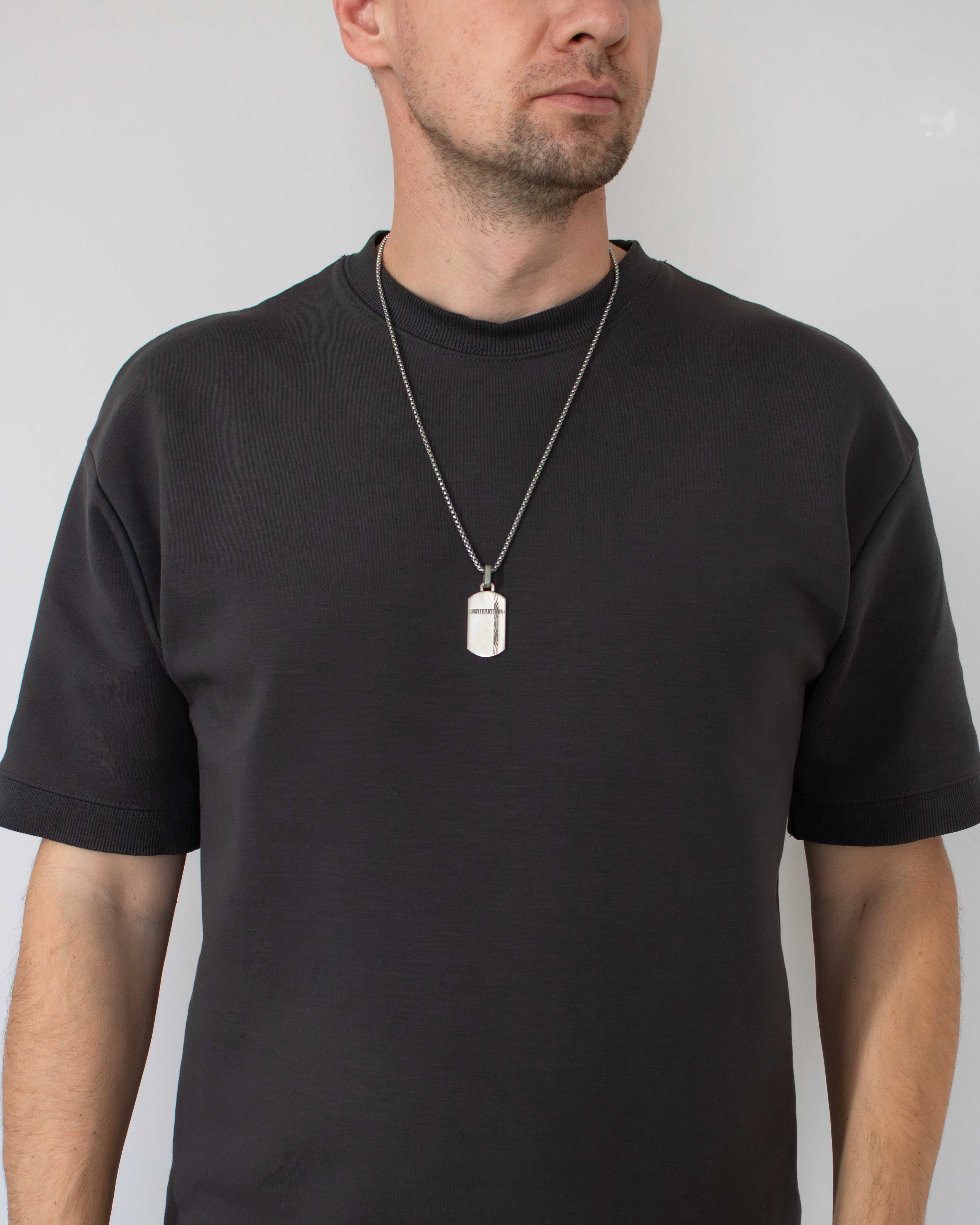 Silver Cross Tag Pendant with Tree Growth Pattern