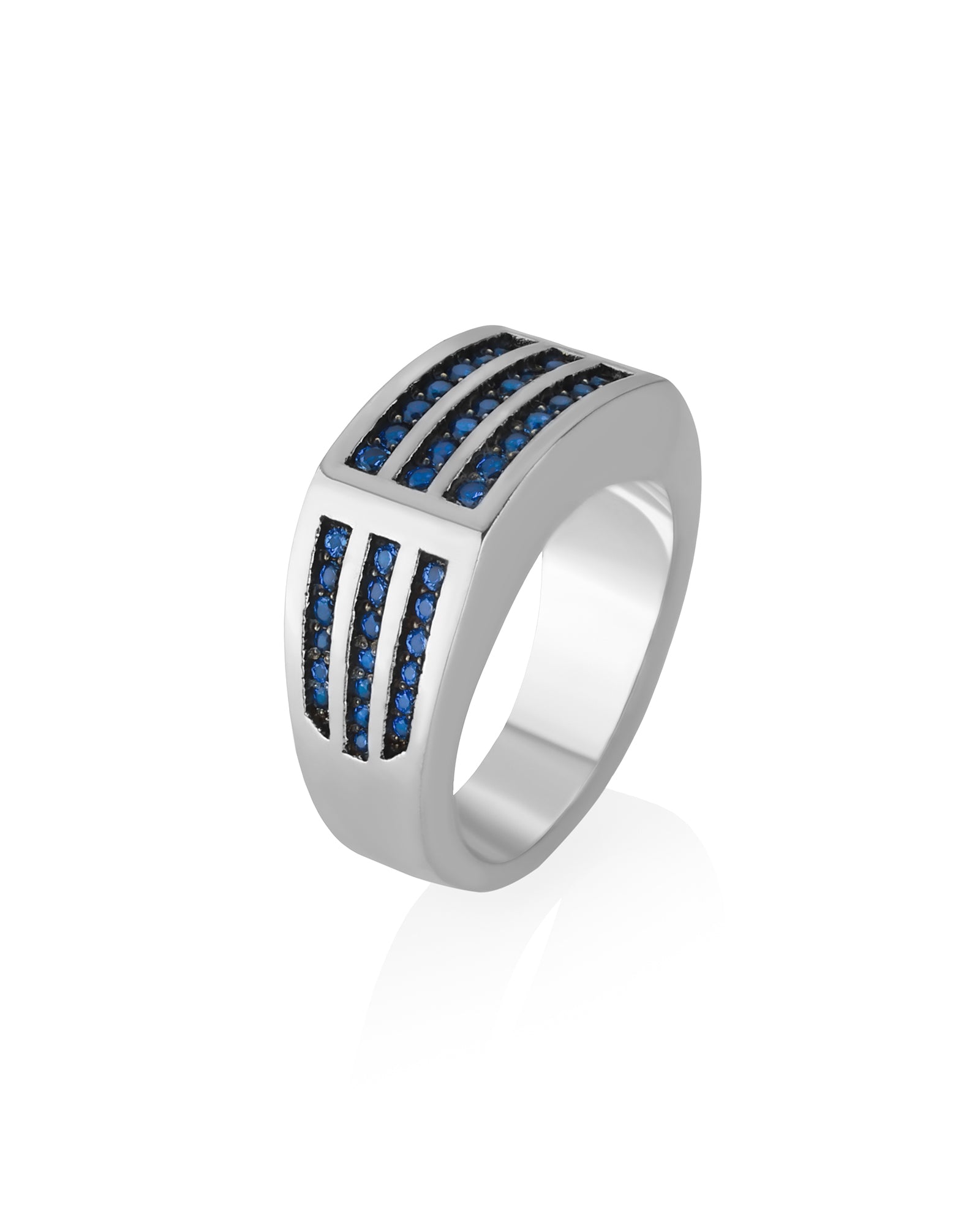 Blue Sapphires Signet Ring Rectangle Geometric Design