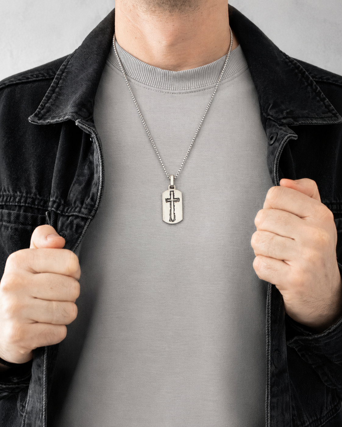 Crucifix and Sword Tag Necklace Silver Blade of Honor