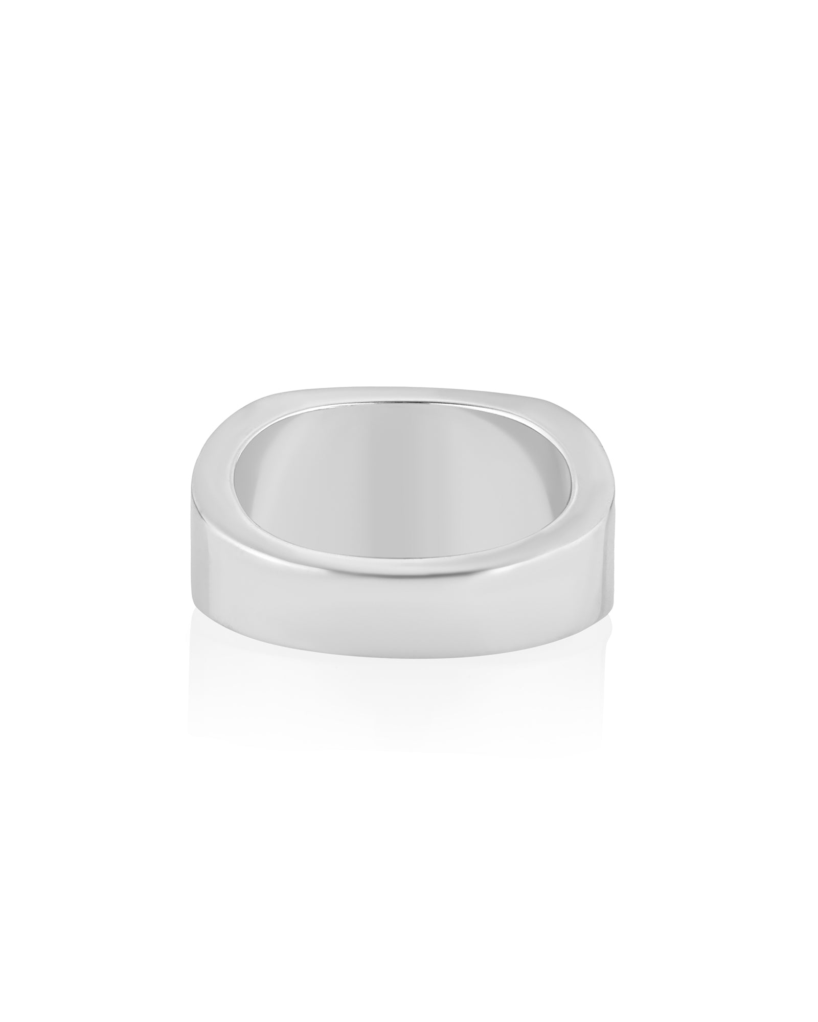 Flat Silver Signet Ring with Curved Emeralds CZ Inset