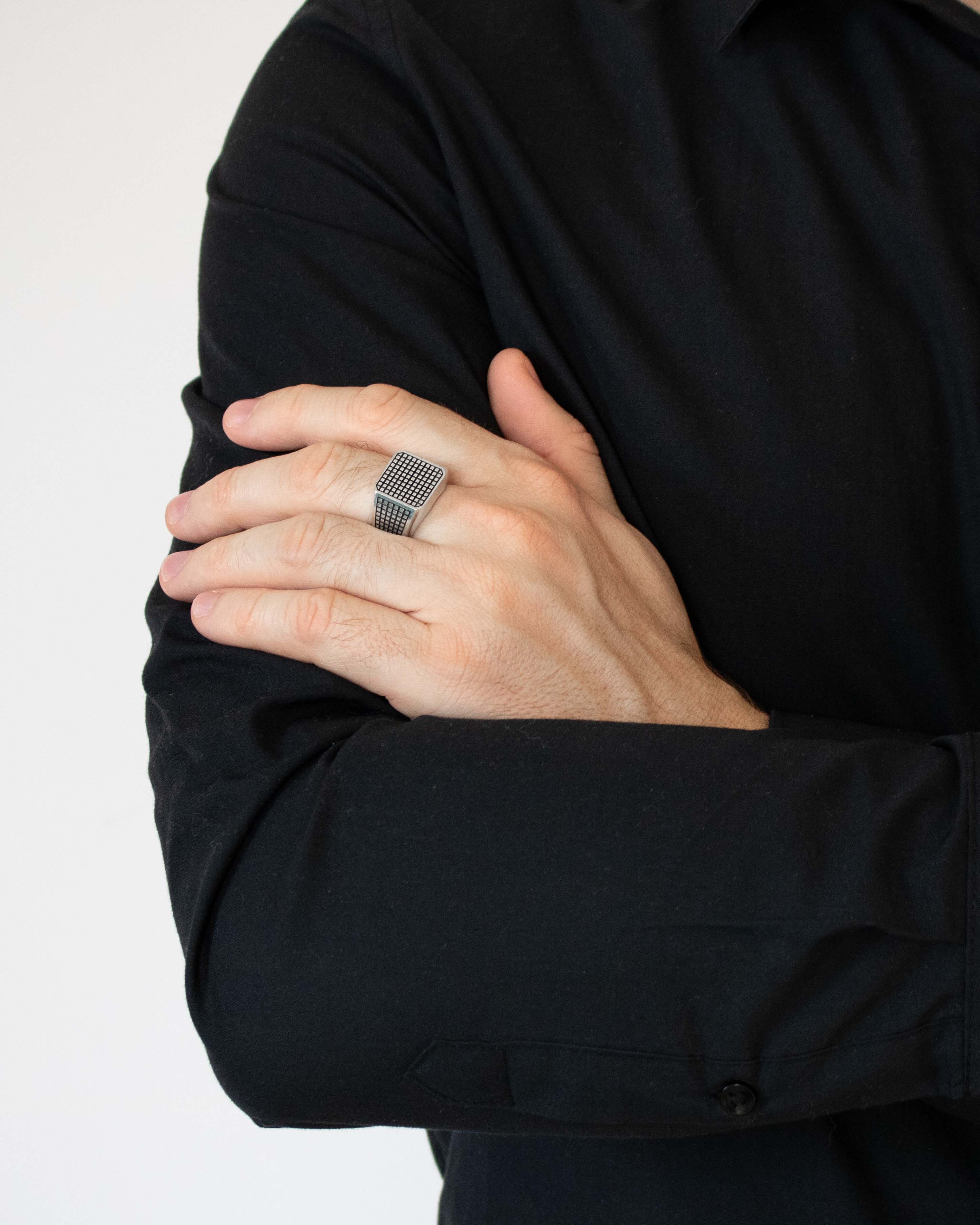 Unique Signet Ring with Polka Dot Pattern Silver 925