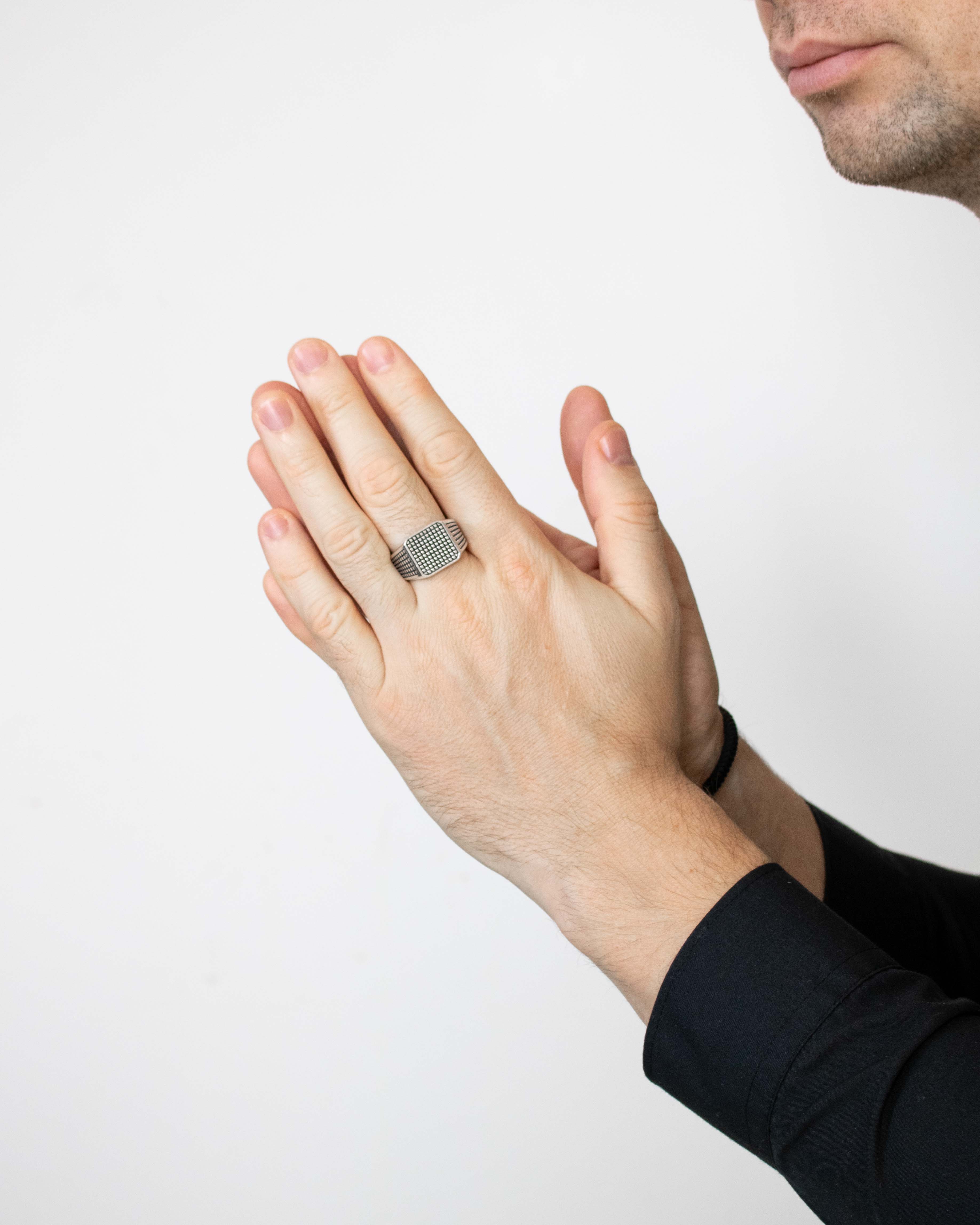 Unique Signet Ring with Polka Dot Pattern Silver 925