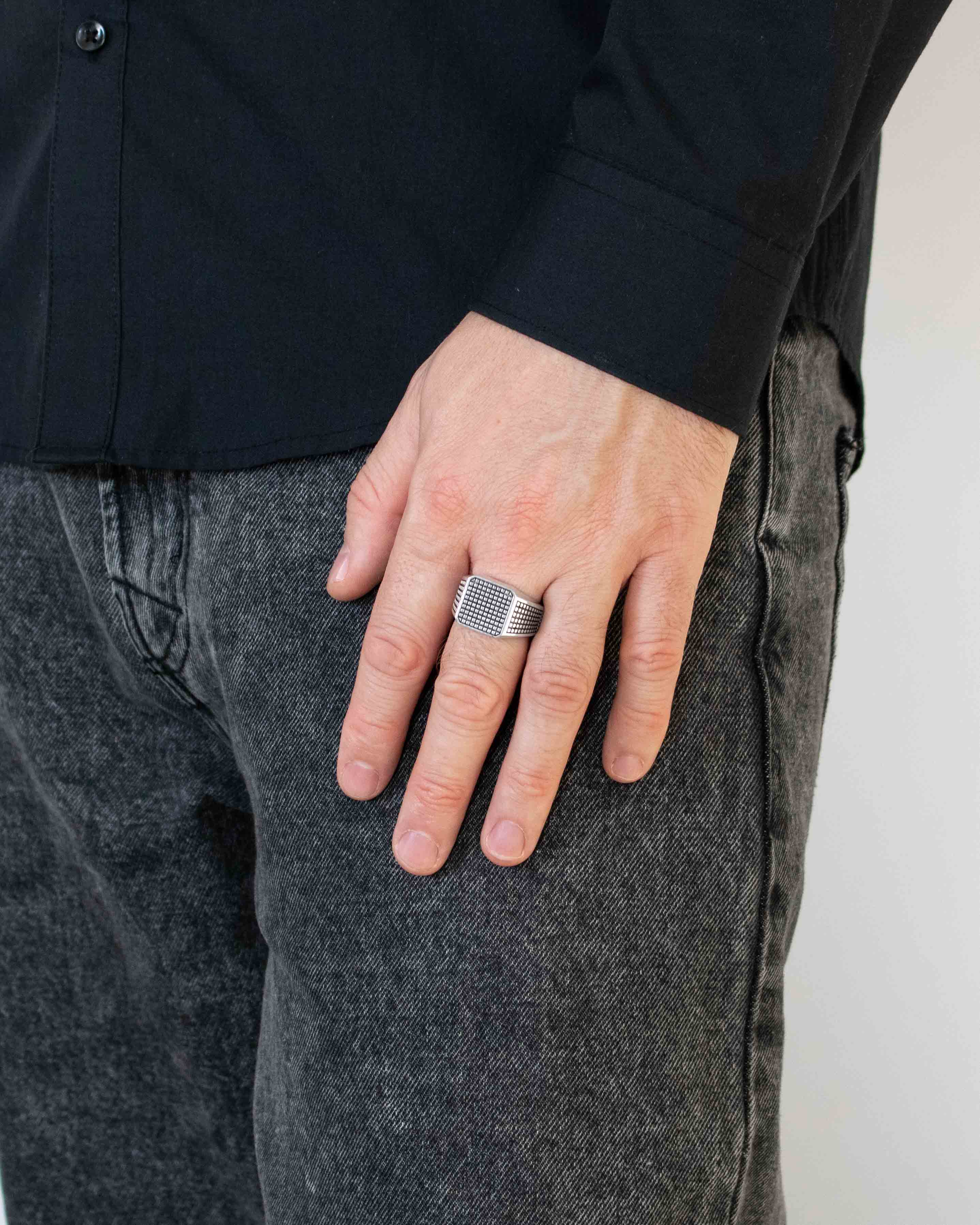 Unique Signet Ring with Polka Dot Pattern Silver 925