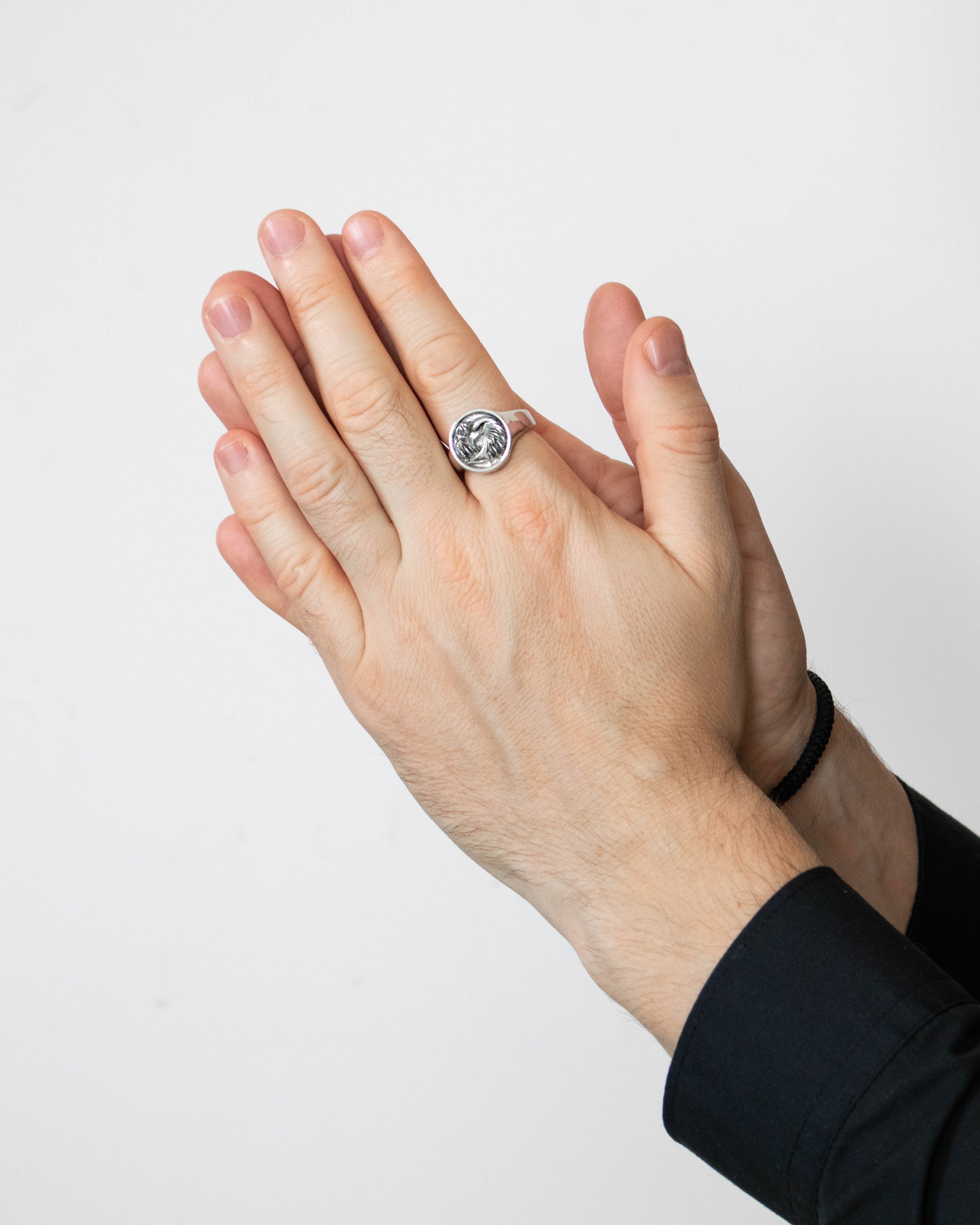 Mountain Eagle Ring Men's Silver Signet Round Shape