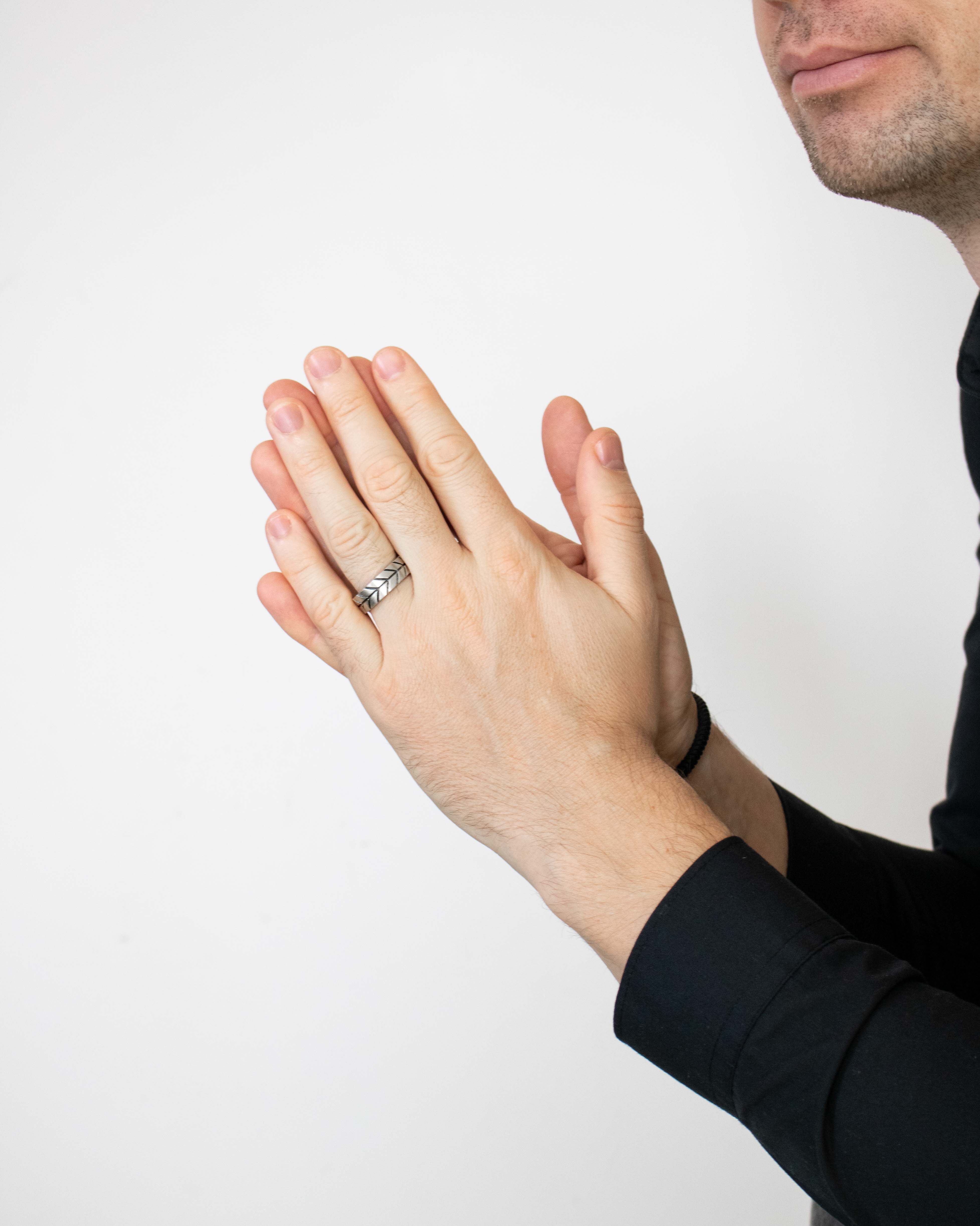 Engraved Chevron Wedding Band for Men Sterling Silver