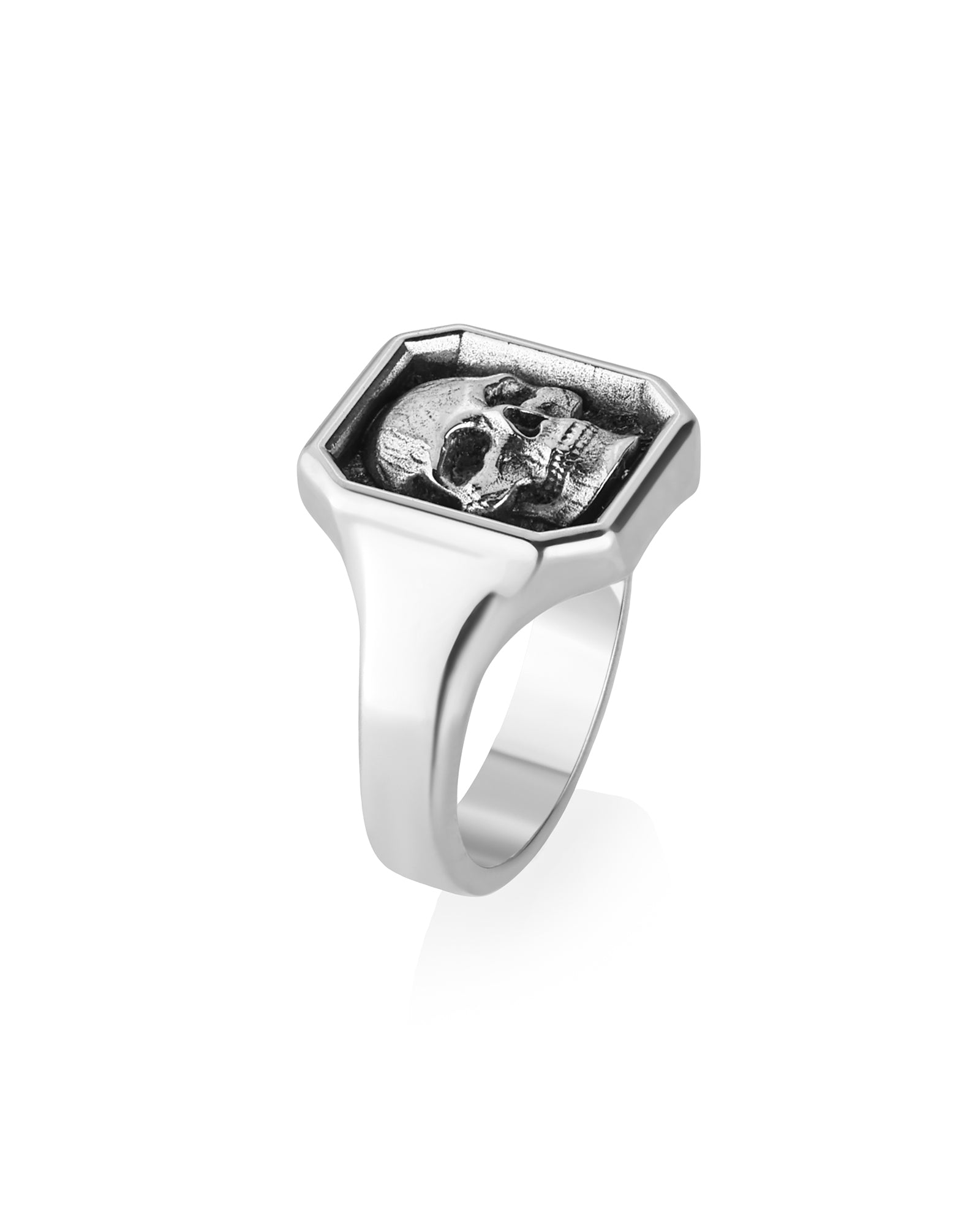 Gothic Signet Ring with Cranium Octagon Shape Silver