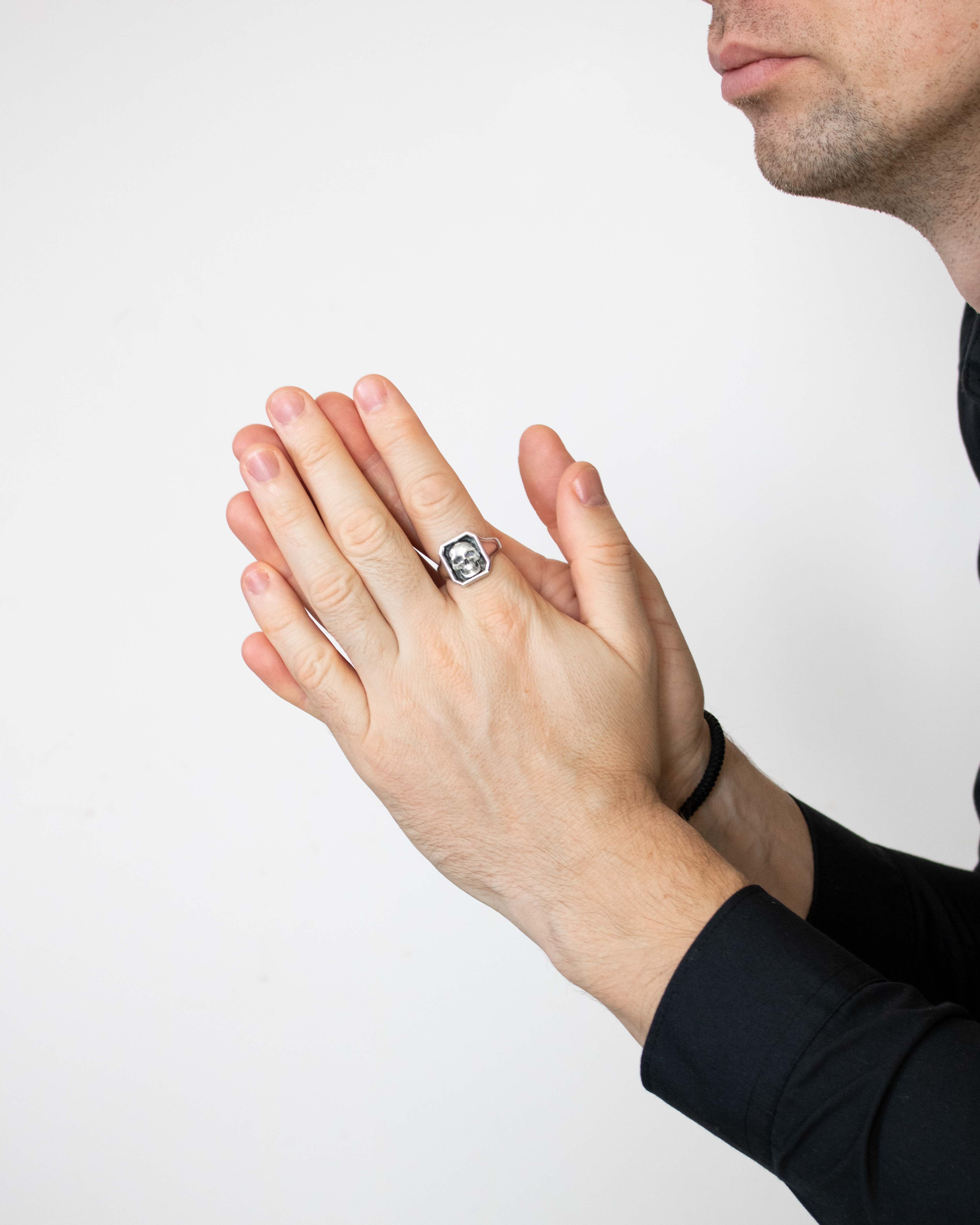 Gothic Signet Ring with Cranium Octagon Shape Silver