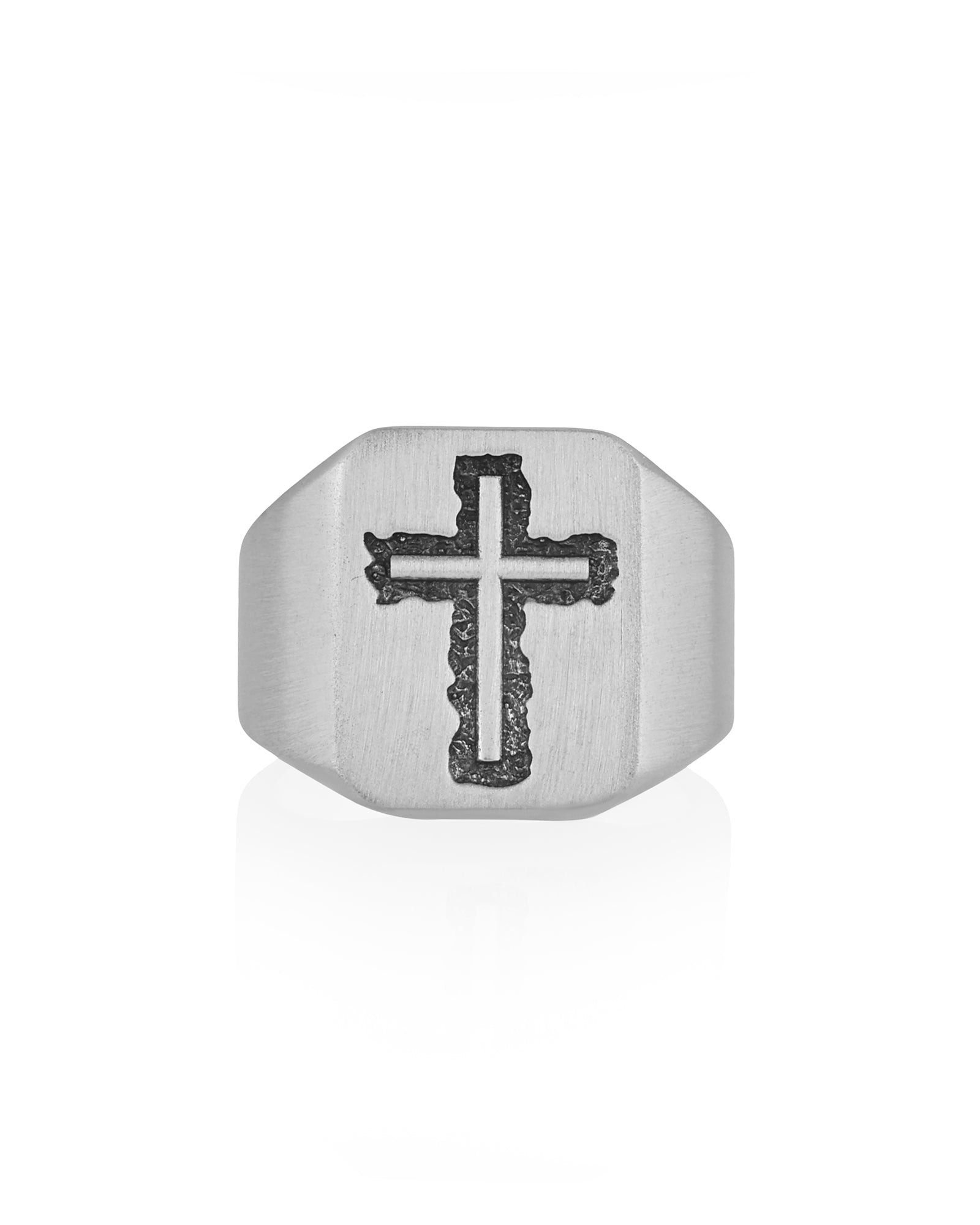 Men's Signet Ring with Cross Solid Sterling Silver