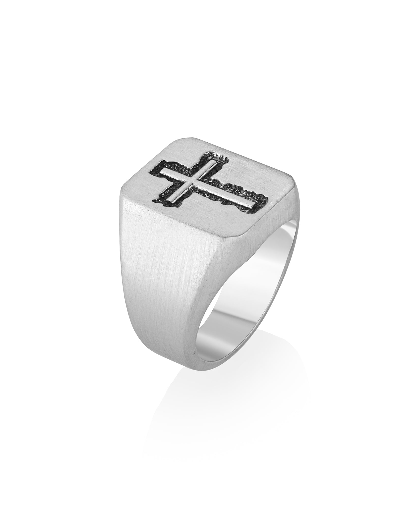Men's Signet Ring with Cross Solid Sterling Silver