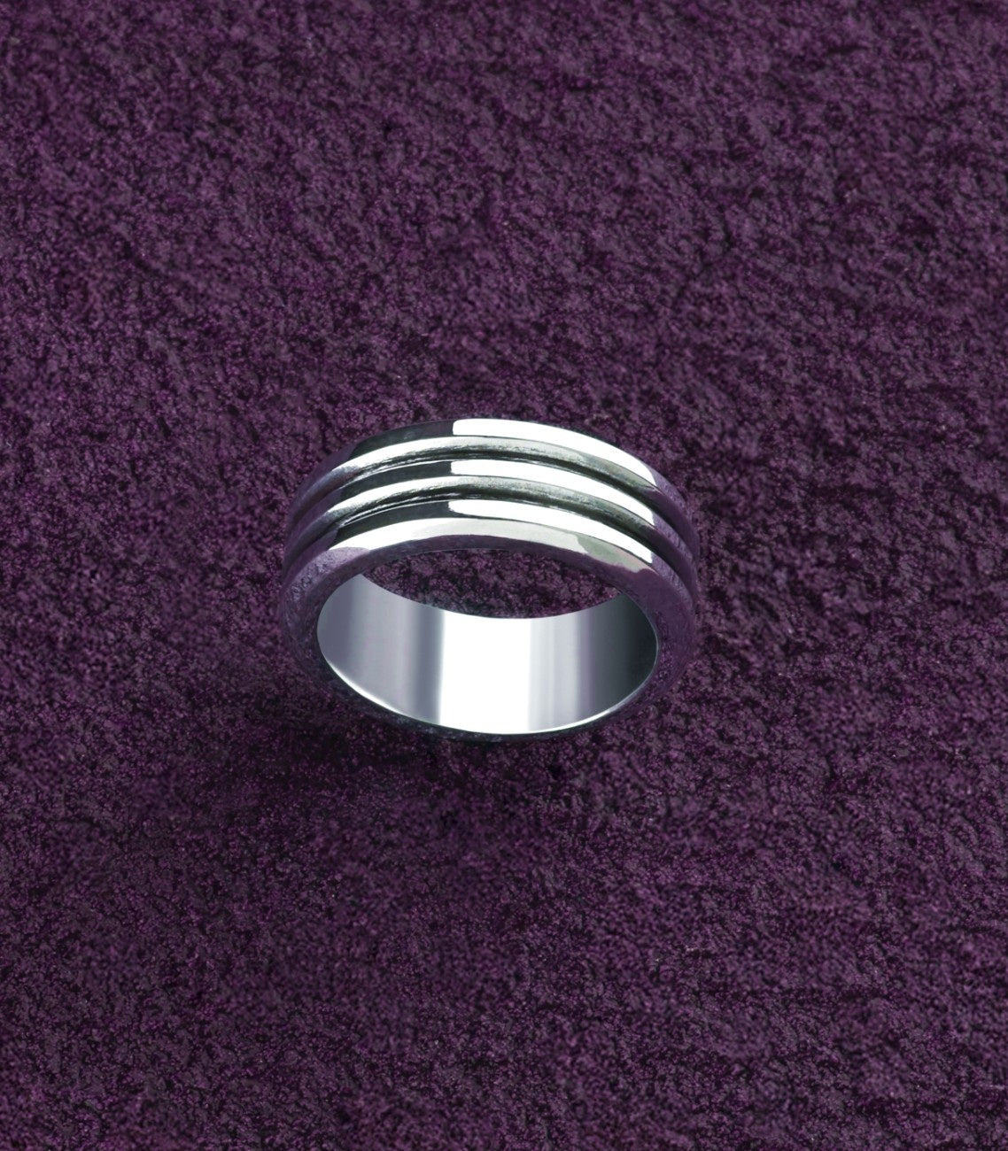 Mens Bold Silver Wedding Band Brutal Ribbed Design