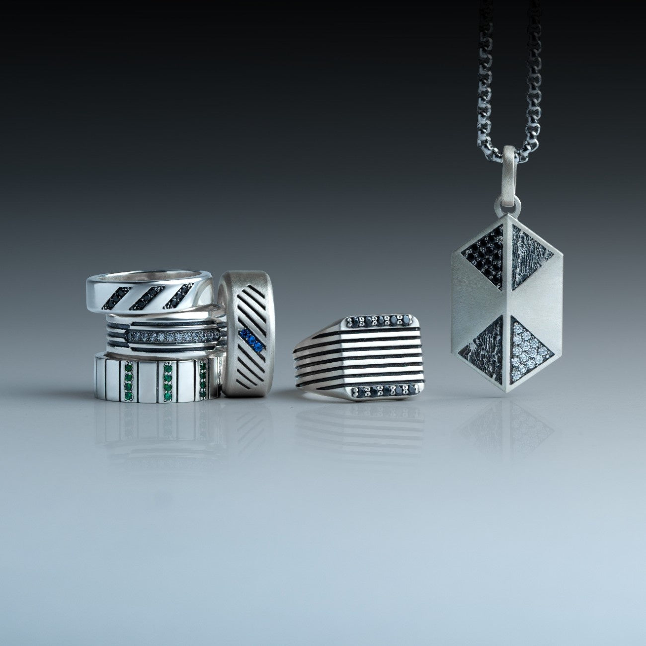 View the collection of all geometric style jewelry for men.