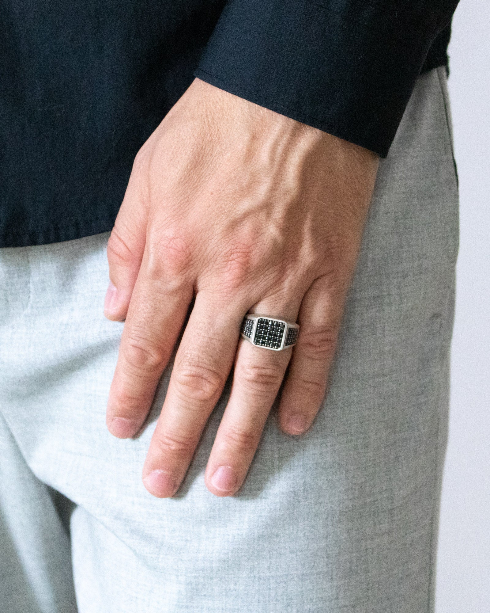 Mens Designer Ring Black Stone Signet Sterling Silver