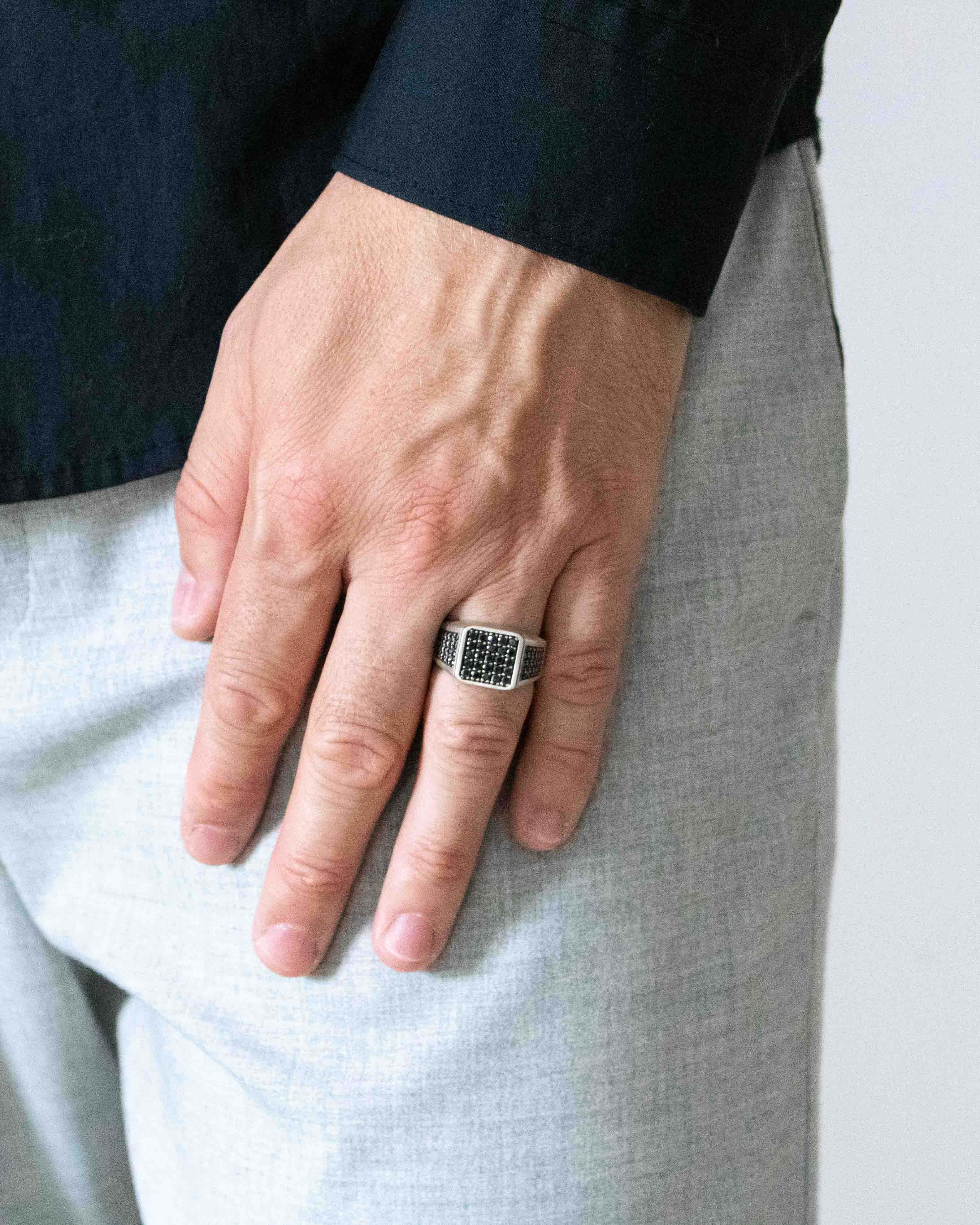 Black Signet Ring Multi Gemstone Soft Square Shape