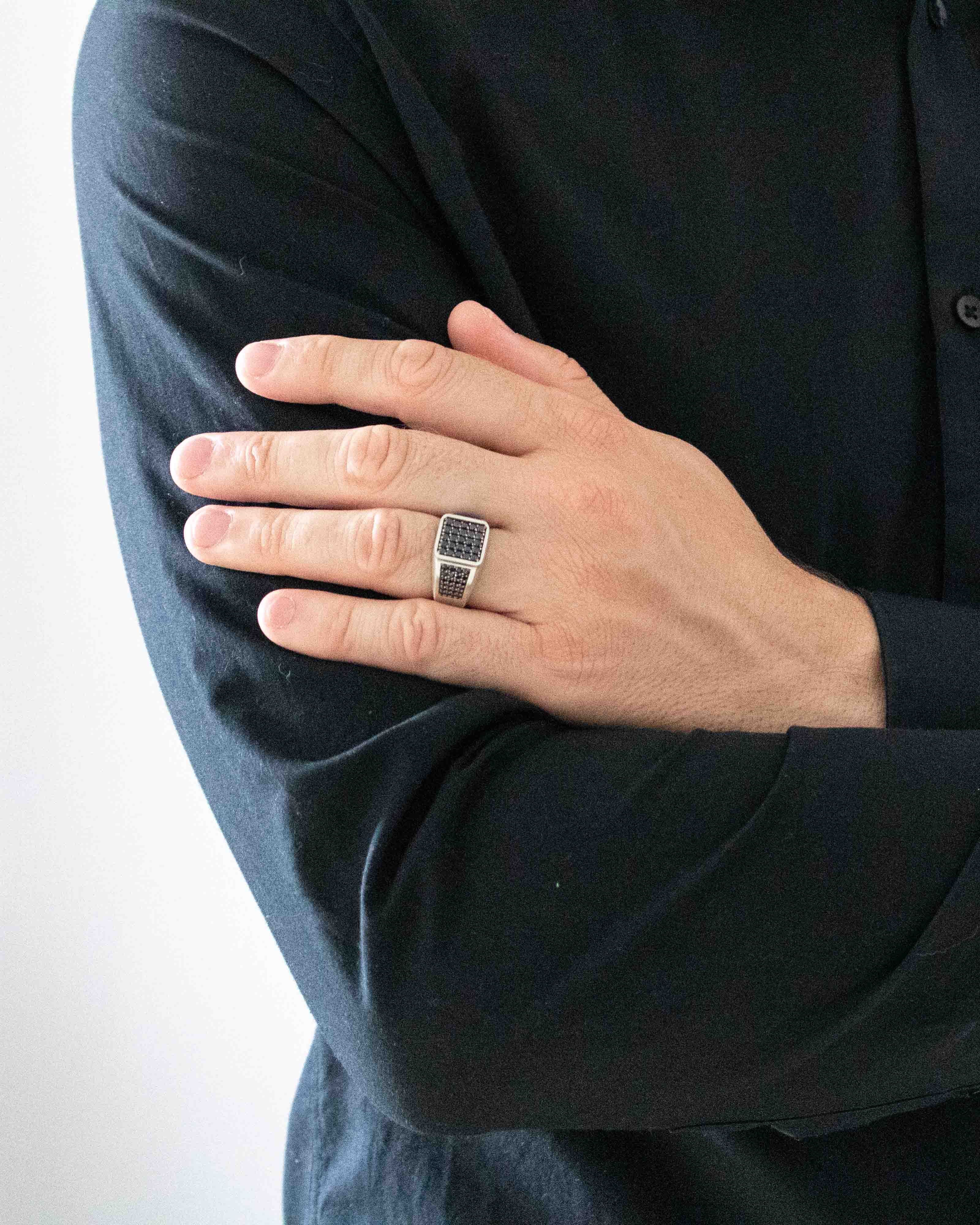 Black Signet Ring Multi Gemstone Soft Square Shape