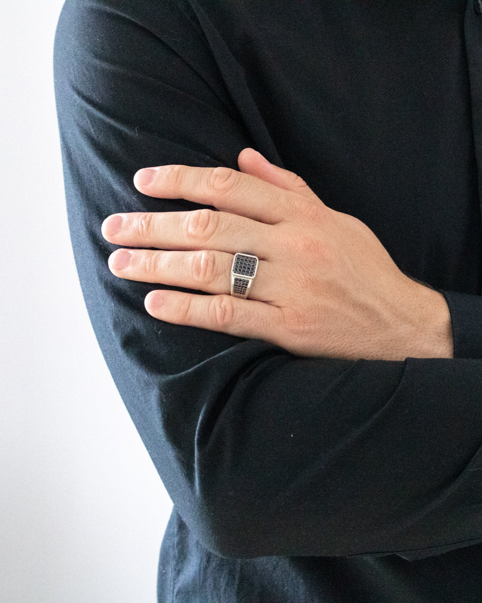 Mens Designer Ring Black Stone Signet Sterling Silver