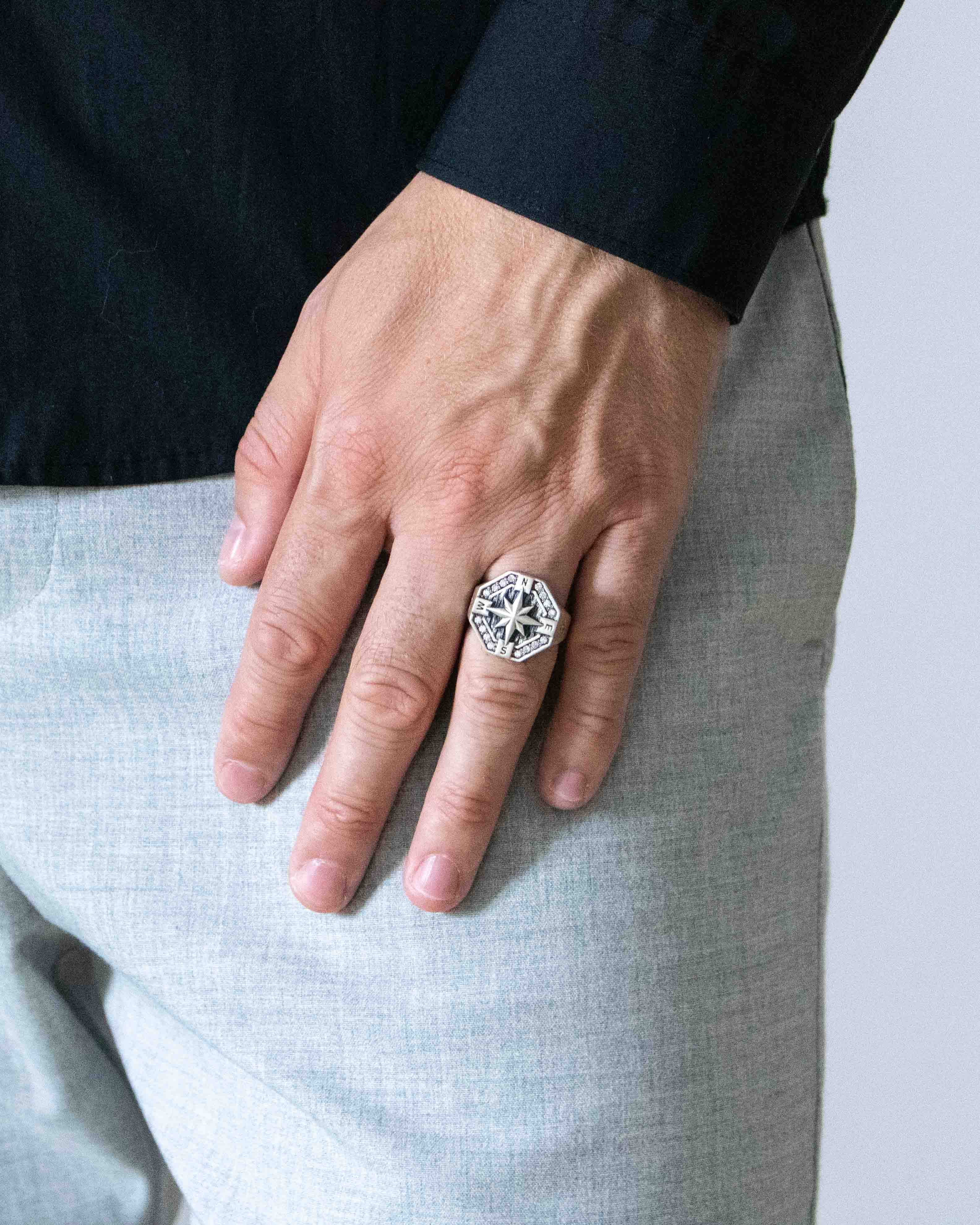 North Star Signet Ring Silver Large Octagon Shaped