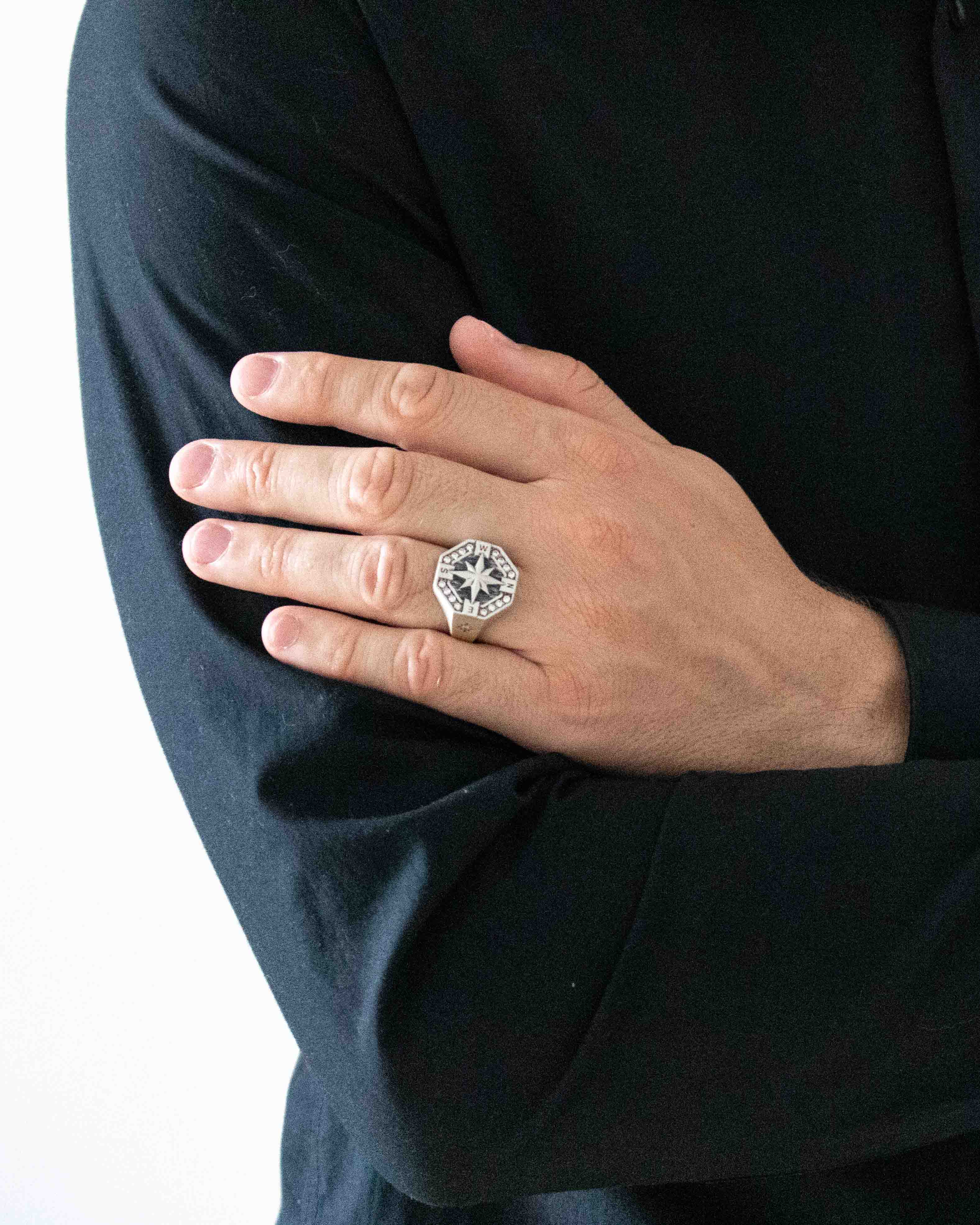 North Star Signet Ring Silver Large Octagon Shaped