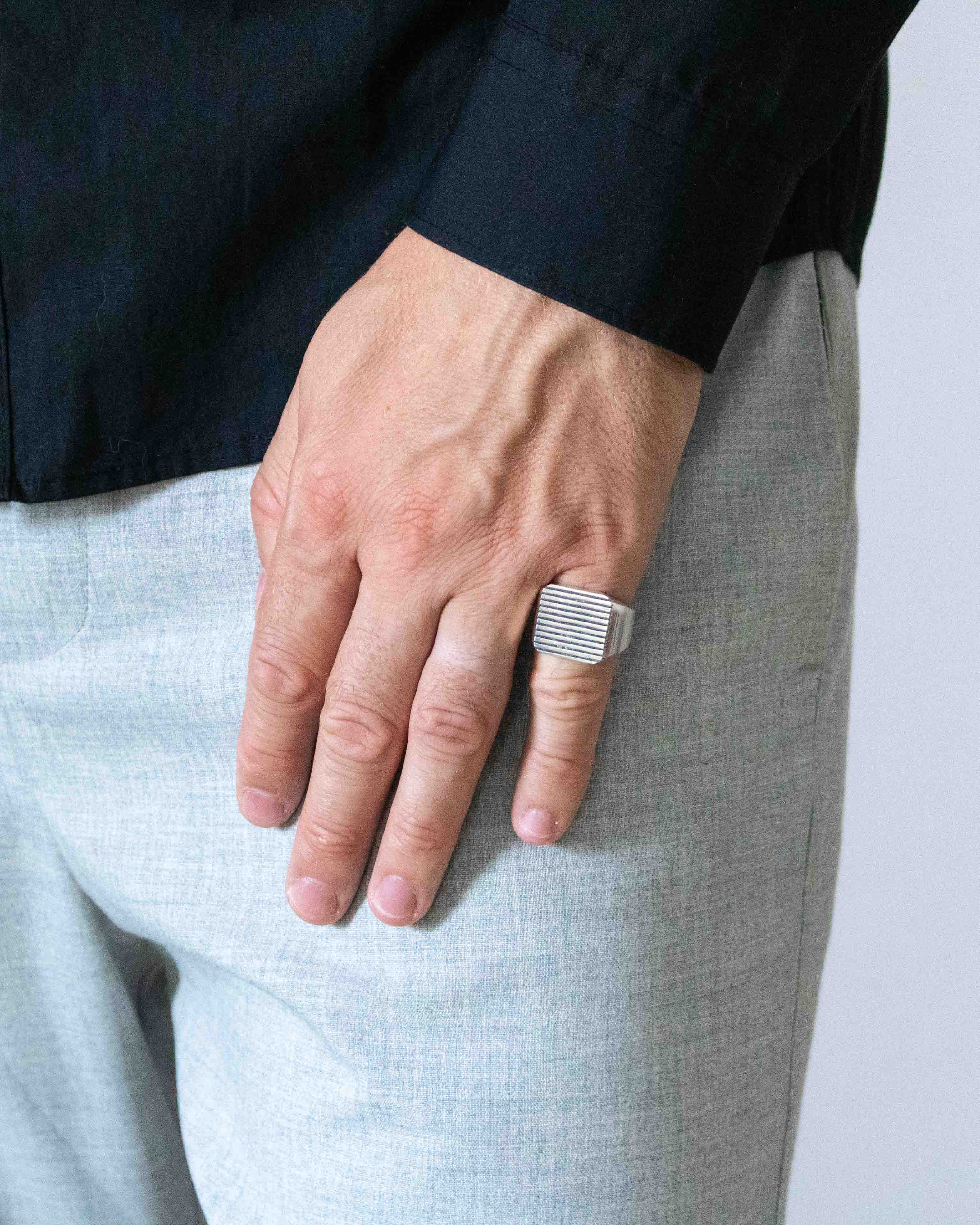 Silver Signet Ring with Stripes Old Money Style