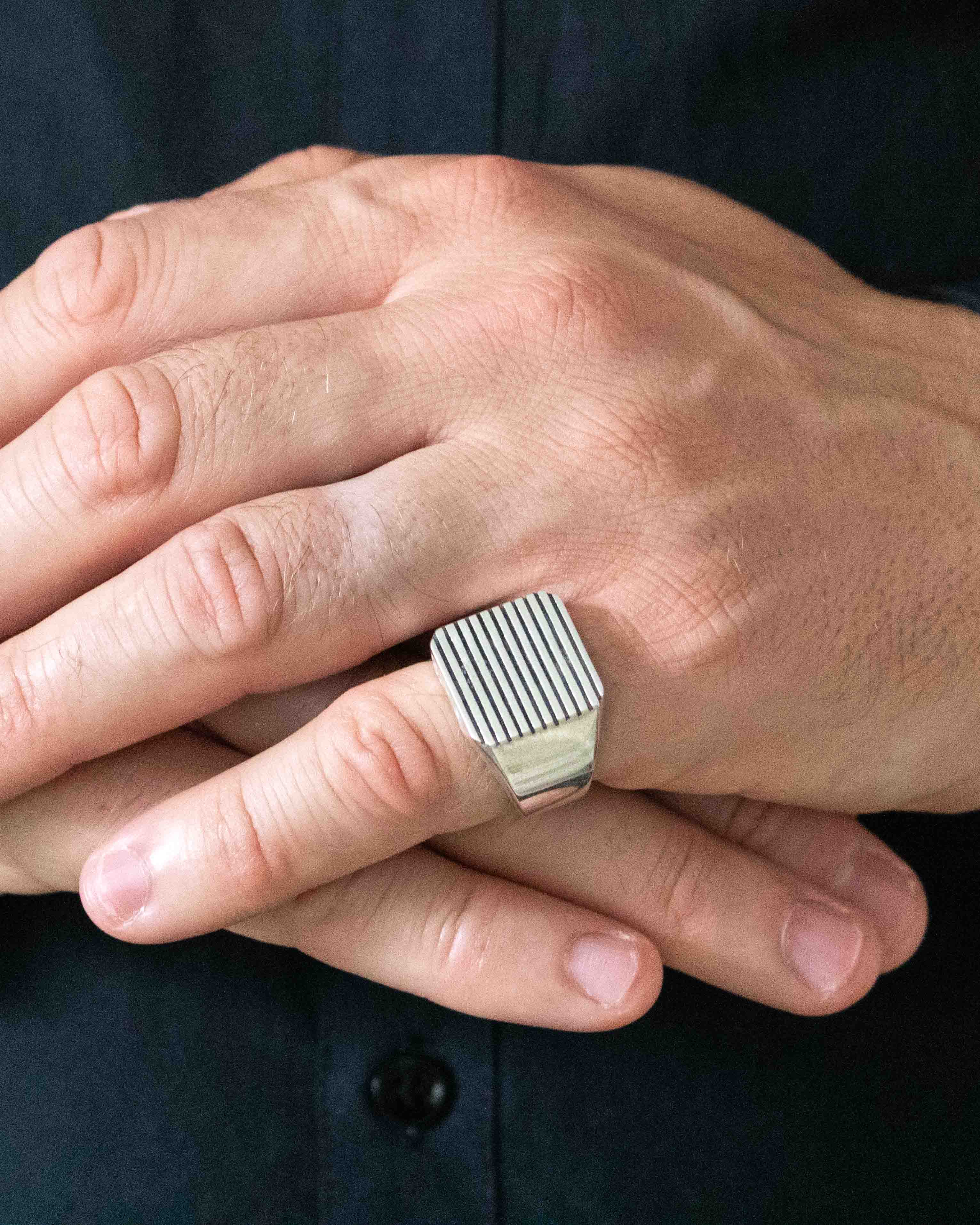 Silver Signet Ring with Stripes Old Money Style