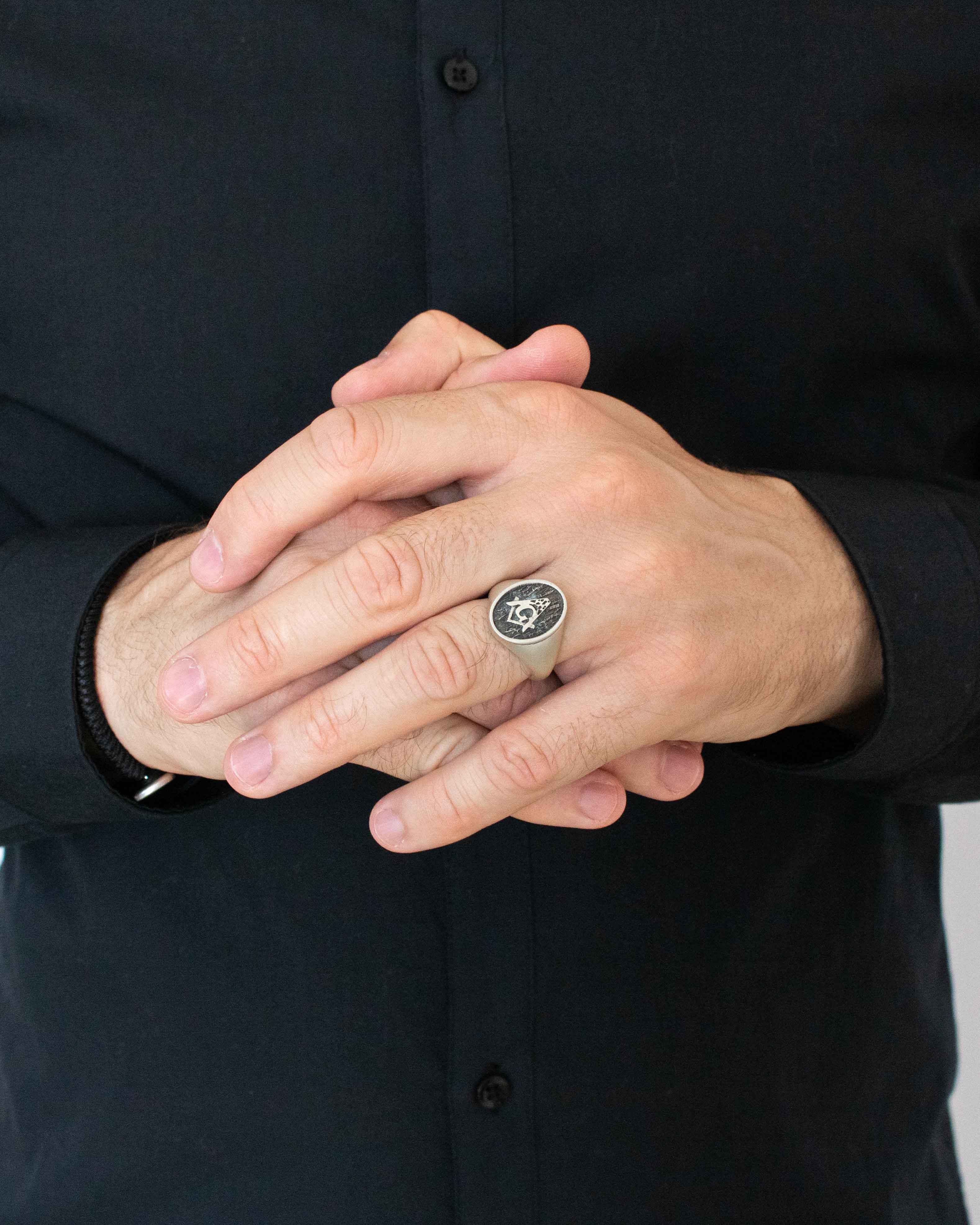 Men's Freemason Ring Oxford Oval Signet Sterling Silver