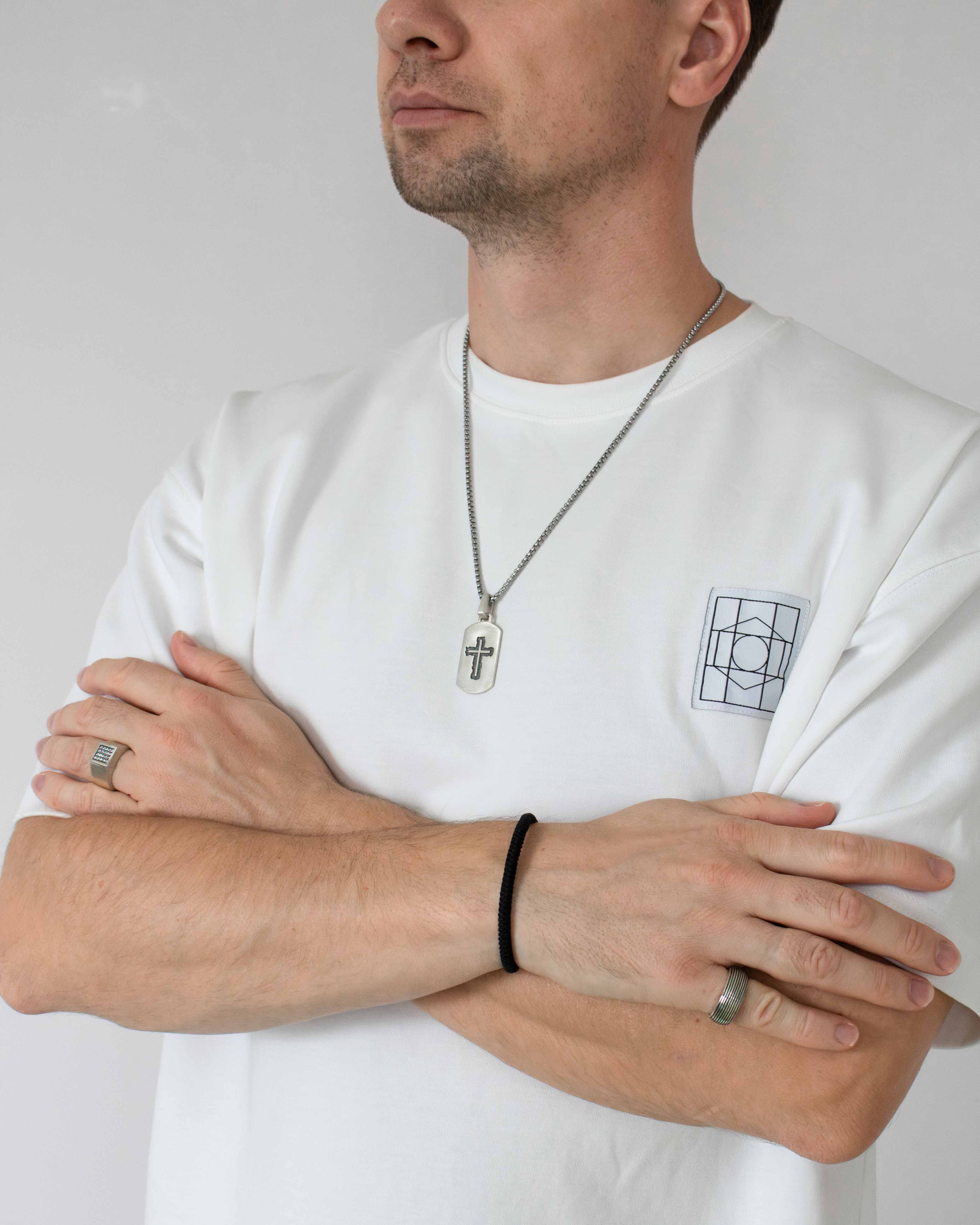 Handcrafted Cross Pendant Polished & Oxidized Silver