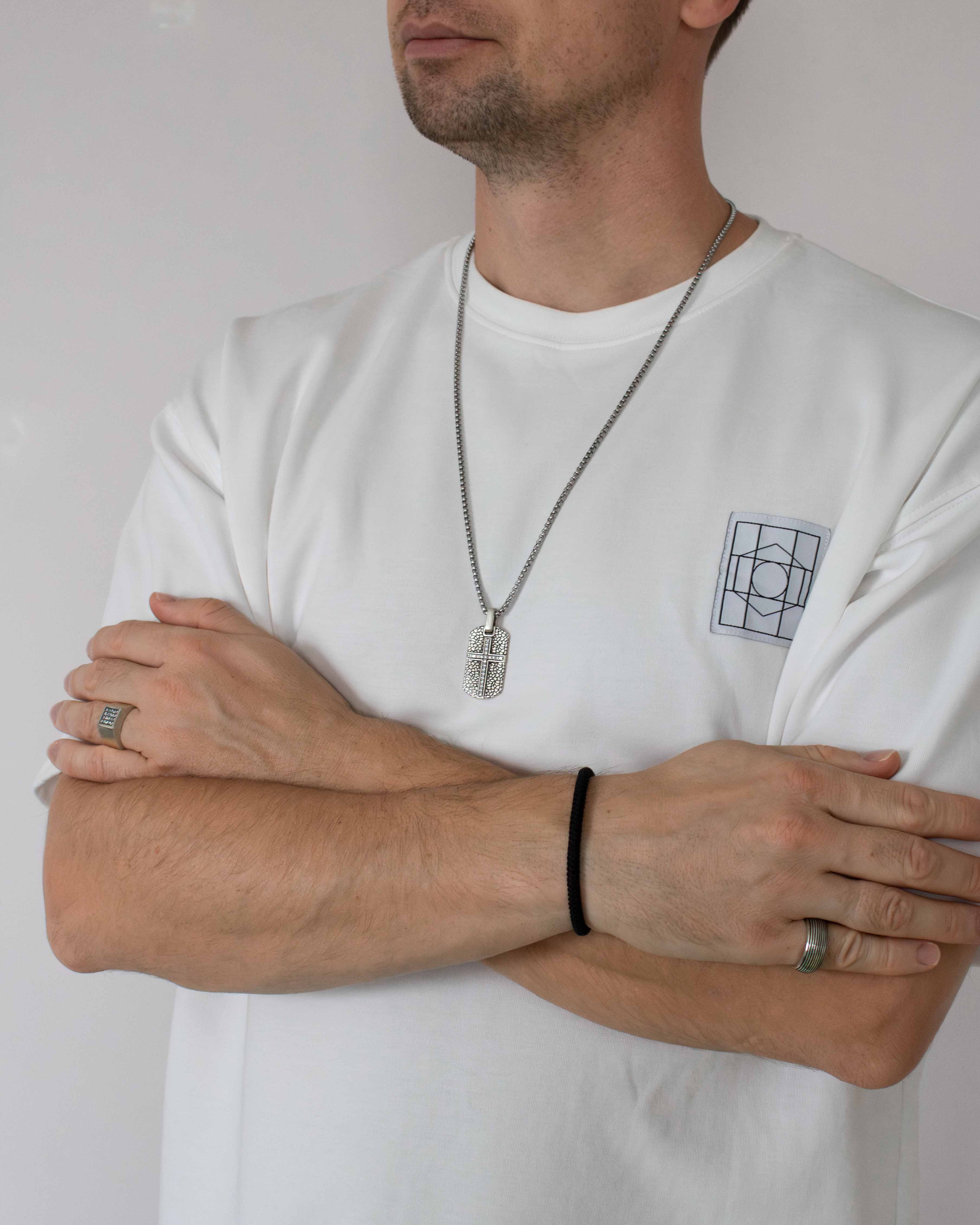 Male Cross Necklace with Diamonds & Cobblestone Design