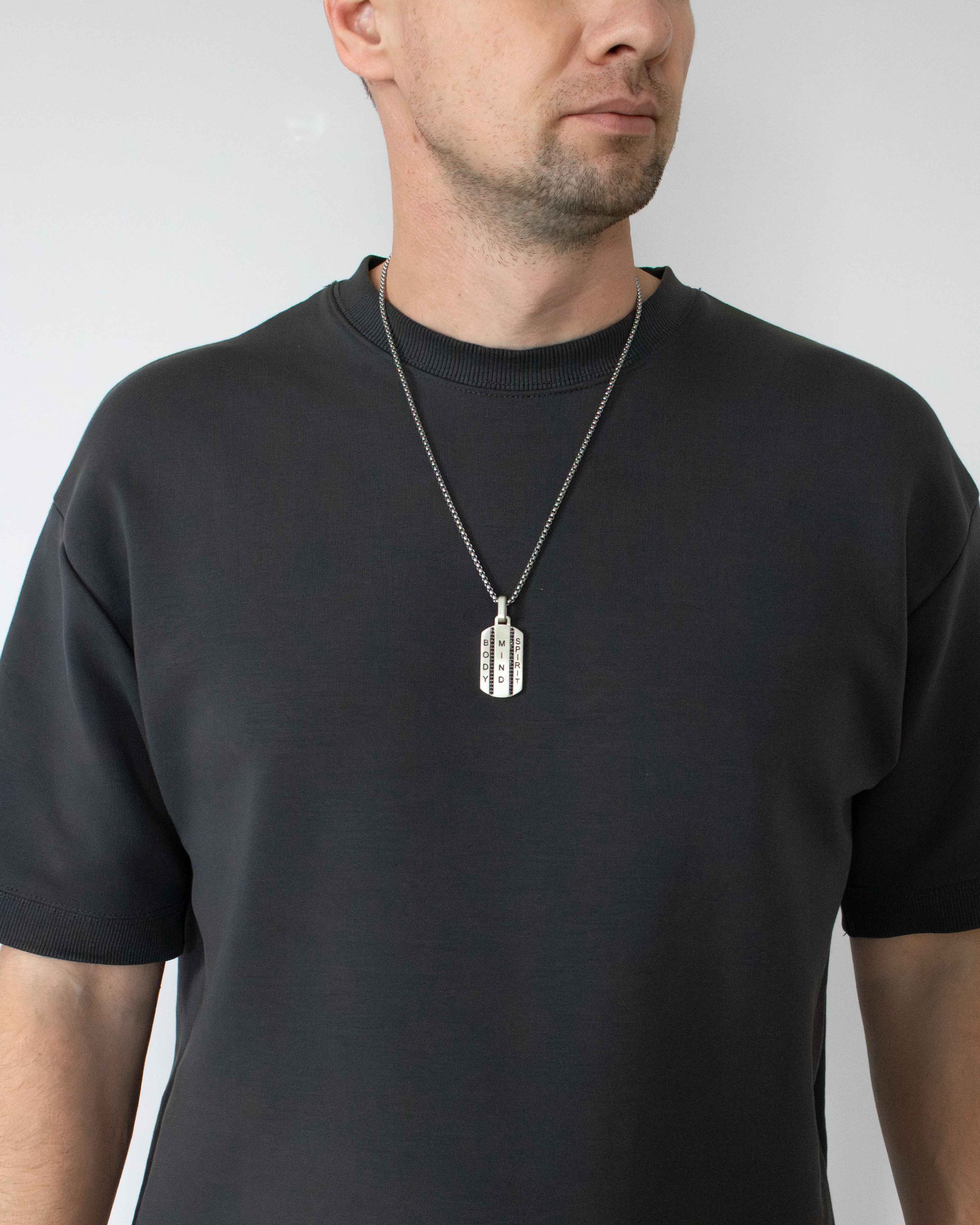 Mens Silver Pendant with Black Stones Mind Body Spirit