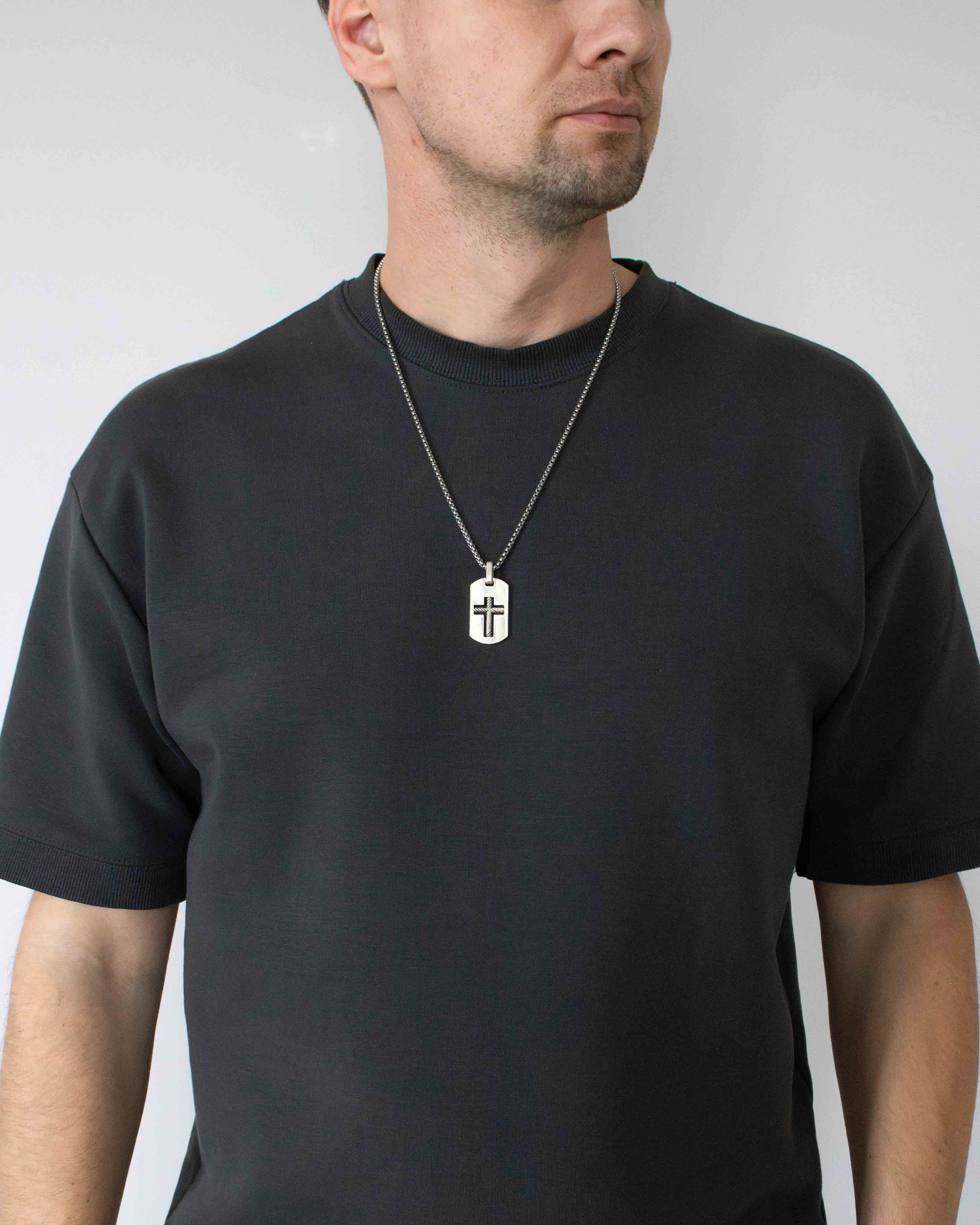 Men's Pendant with a Carved Cross in a Twisted Design