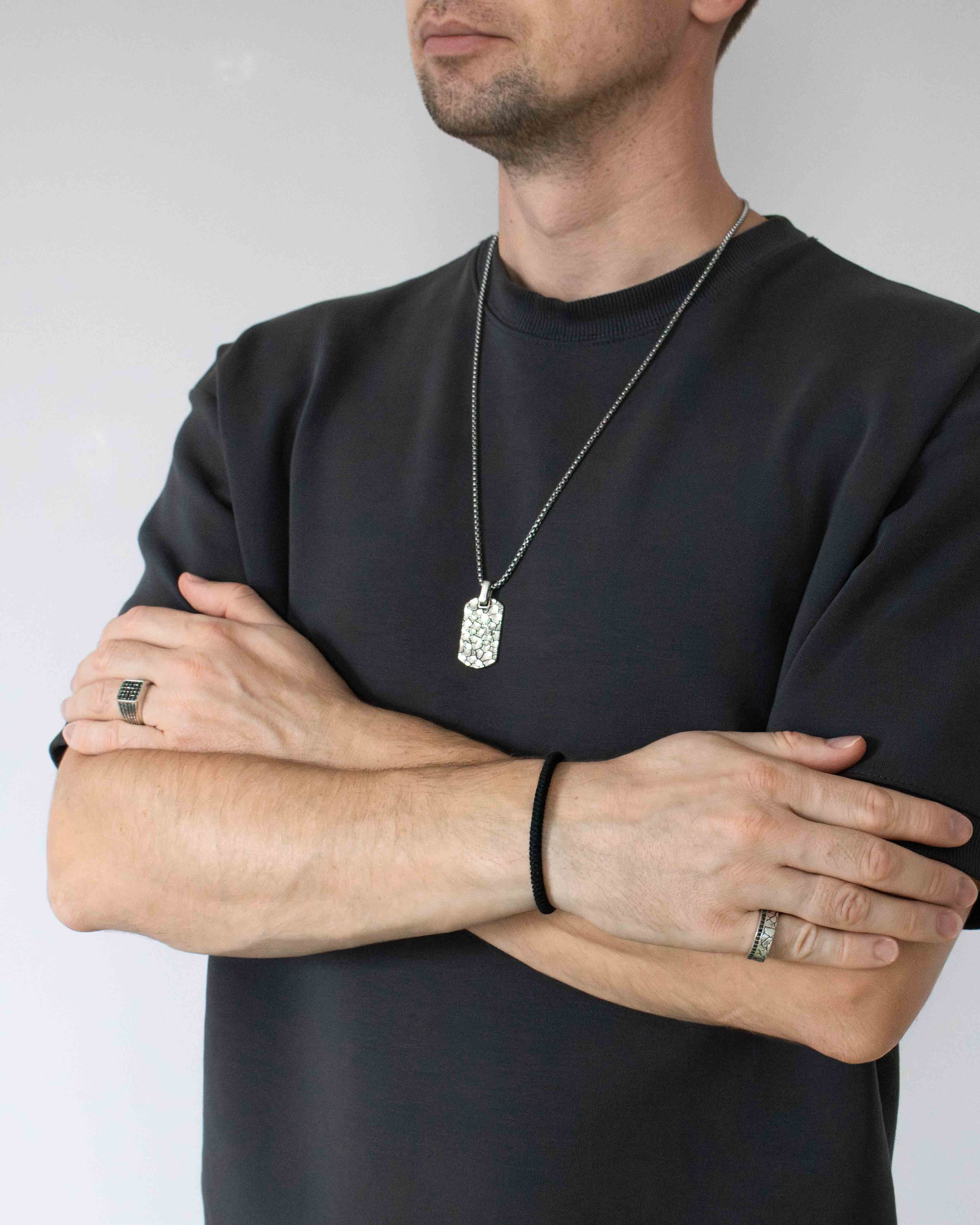 Brutal Silver Dog Tag Pendant Cracked Ground Design