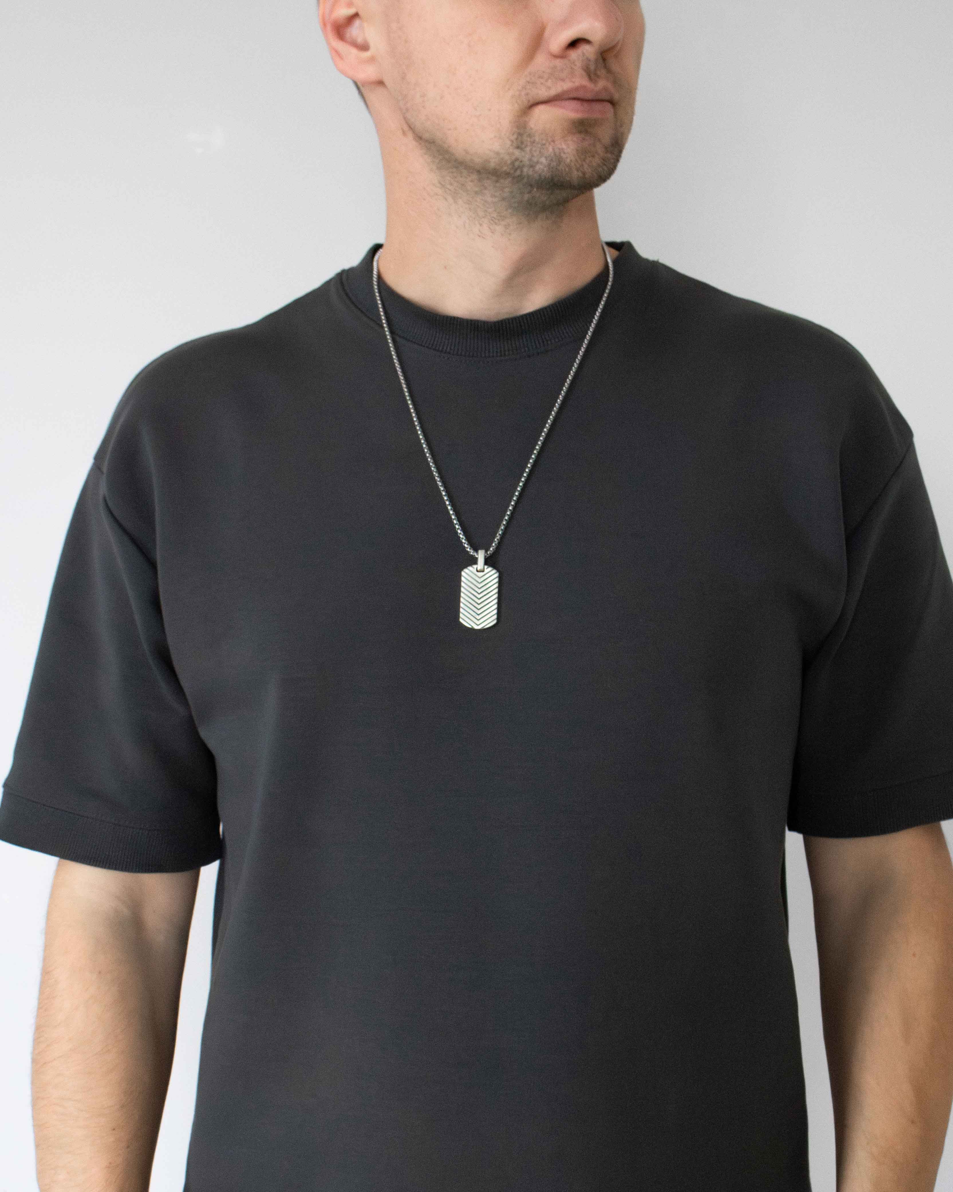 Stylish Chevron Tag Pendant Sterling Silver Geometric