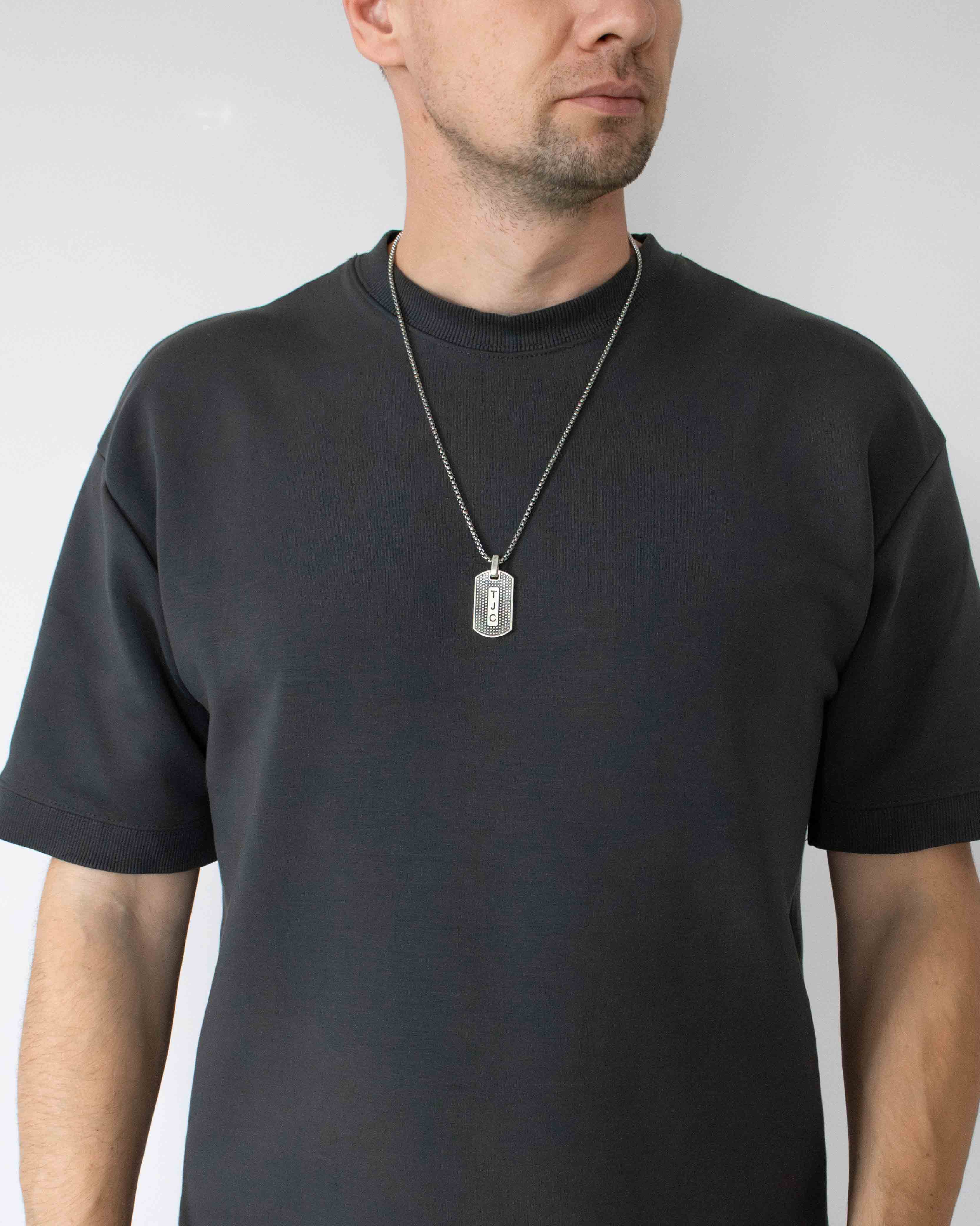 Mens Modern Custom Initials Pendant Necklace Silver