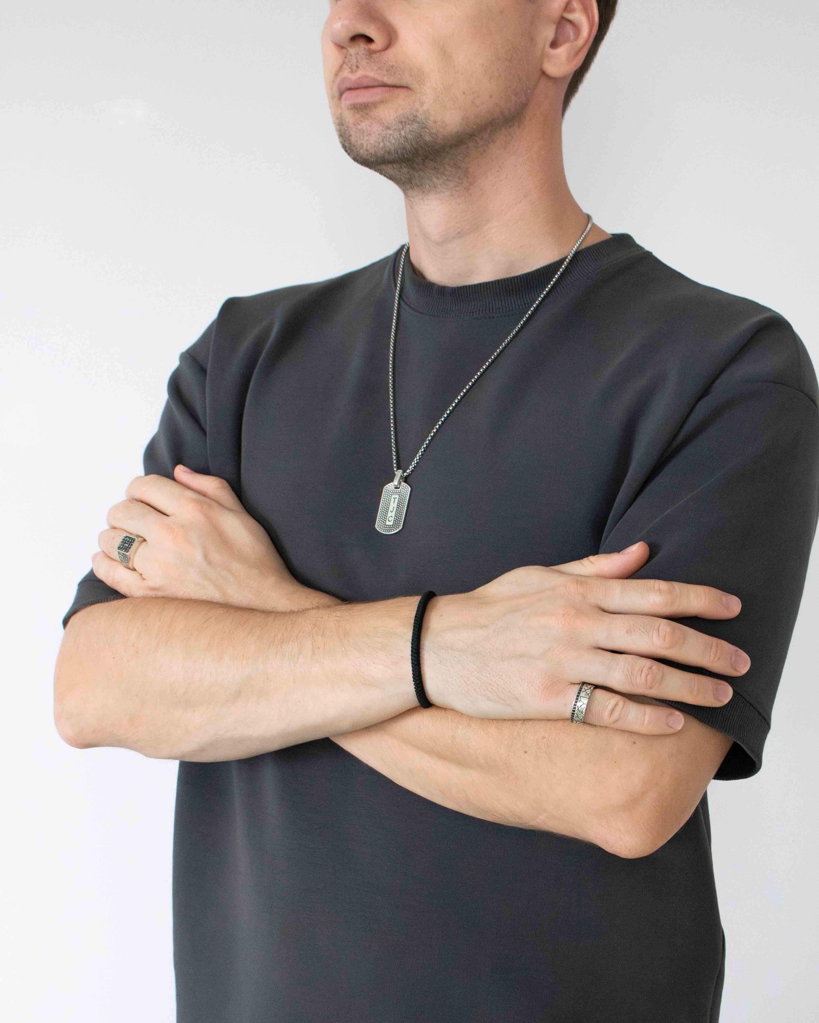 Mens Modern Custom Initials Pendant Necklace Silver