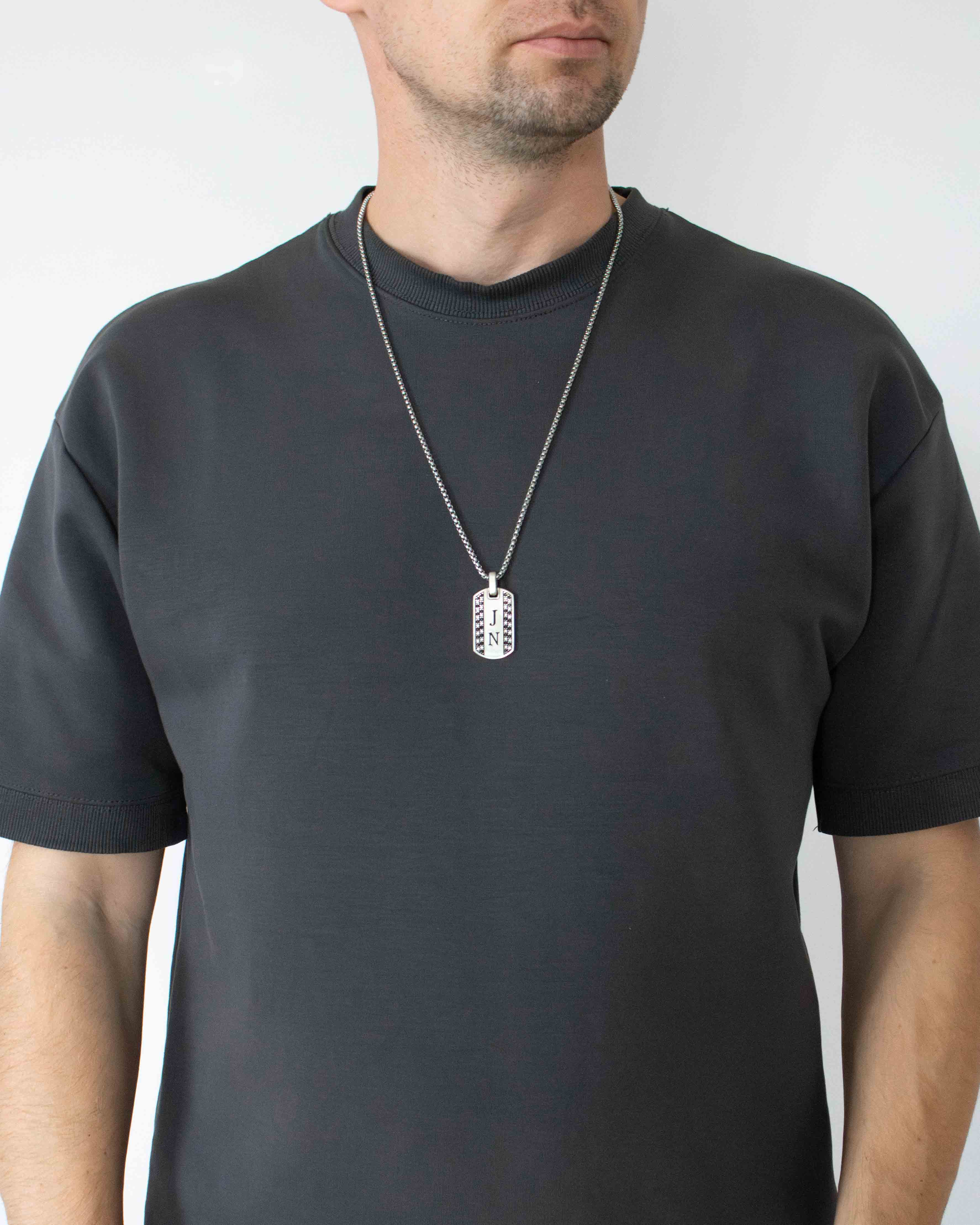 Mens Silver Initial Pendant Black and White Diamonds CZ